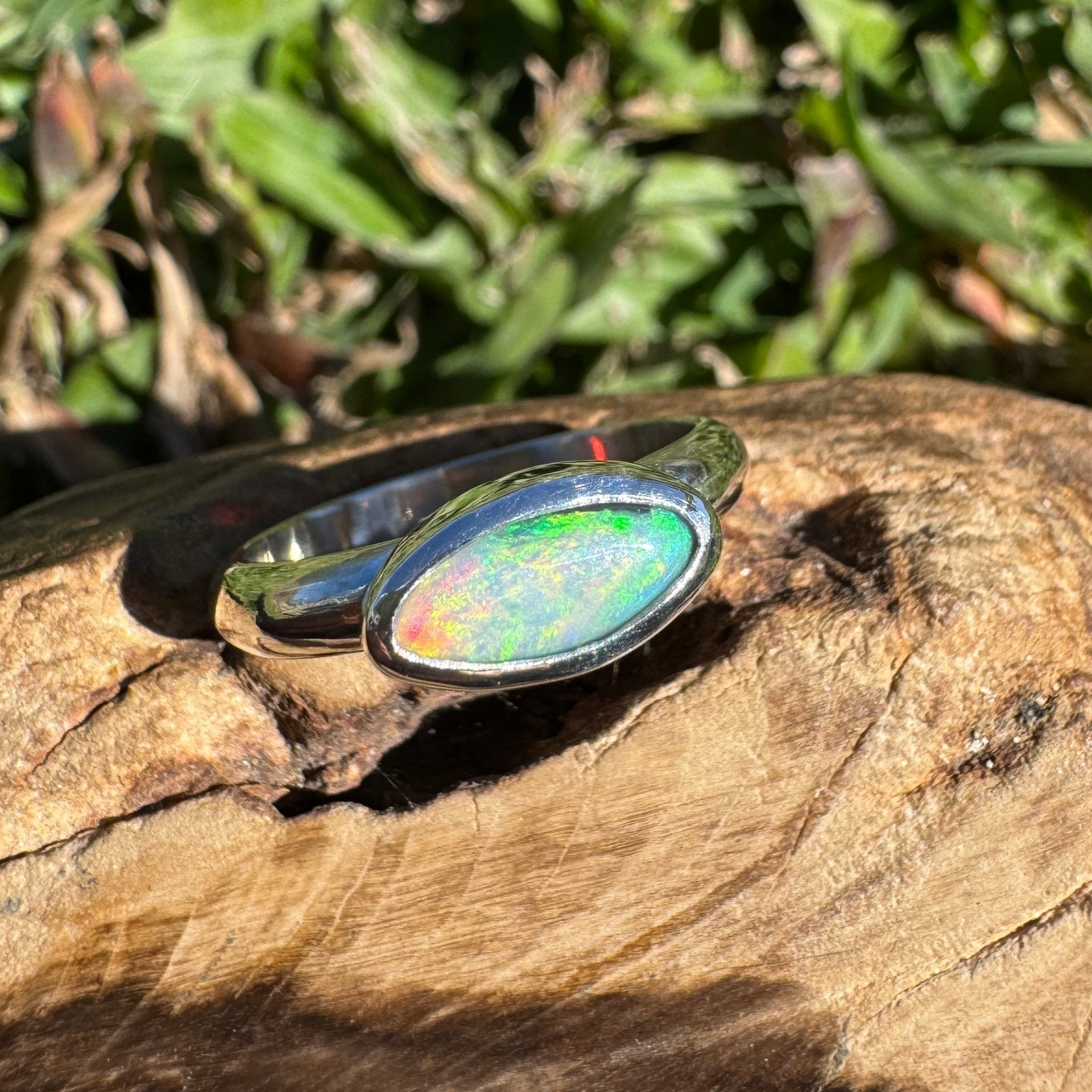 0.7ct Lightning Ridge Opal Ring ~ 'Noosa Heads Green' | 925 Sterling Silver | Solid Australian Opal