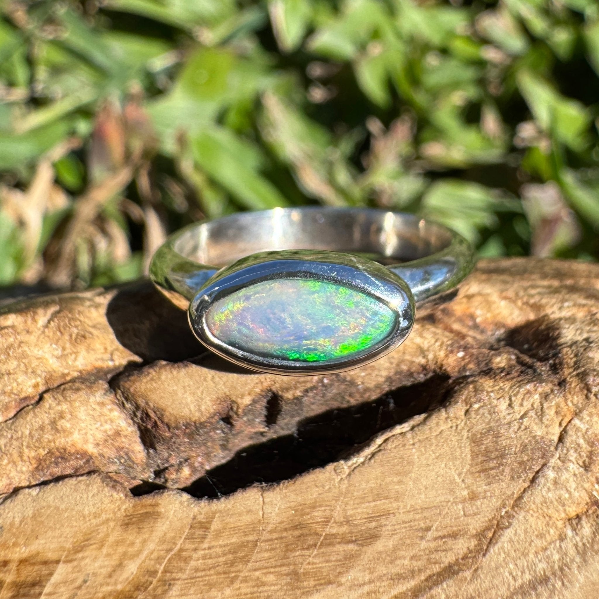 0.7ct Lightning Ridge Opal Ring ~ 'Noosa Heads Green' | 925 Sterling Silver | Solid Australian Opal
