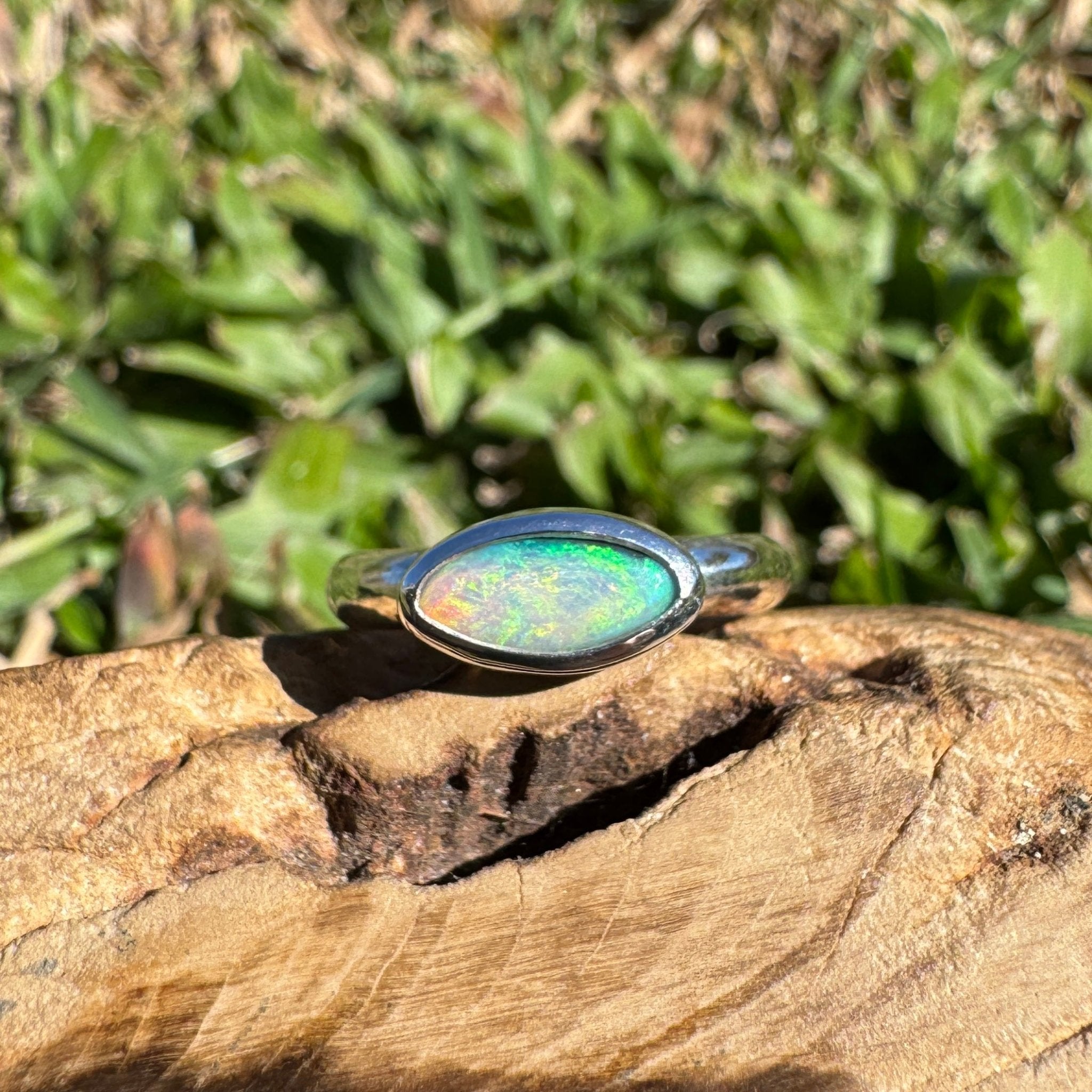 0.7ct Lightning Ridge Opal Ring ~ 'Noosa Heads Green' | 925 Sterling Silver | Solid Australian Opal