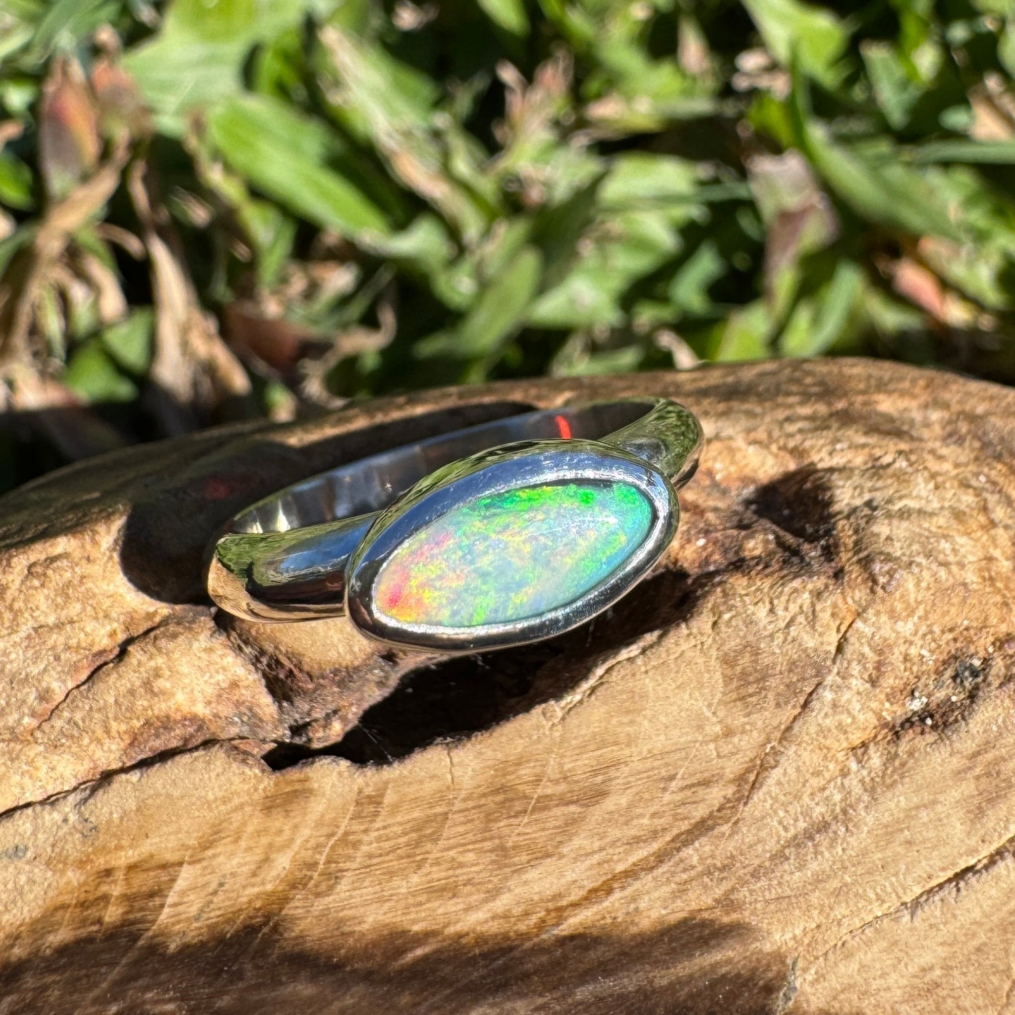 0.7ct Lightning Ridge Opal Ring ~ 'Noosa Heads Green' | 925 Sterling Silver | Solid Australian Opal