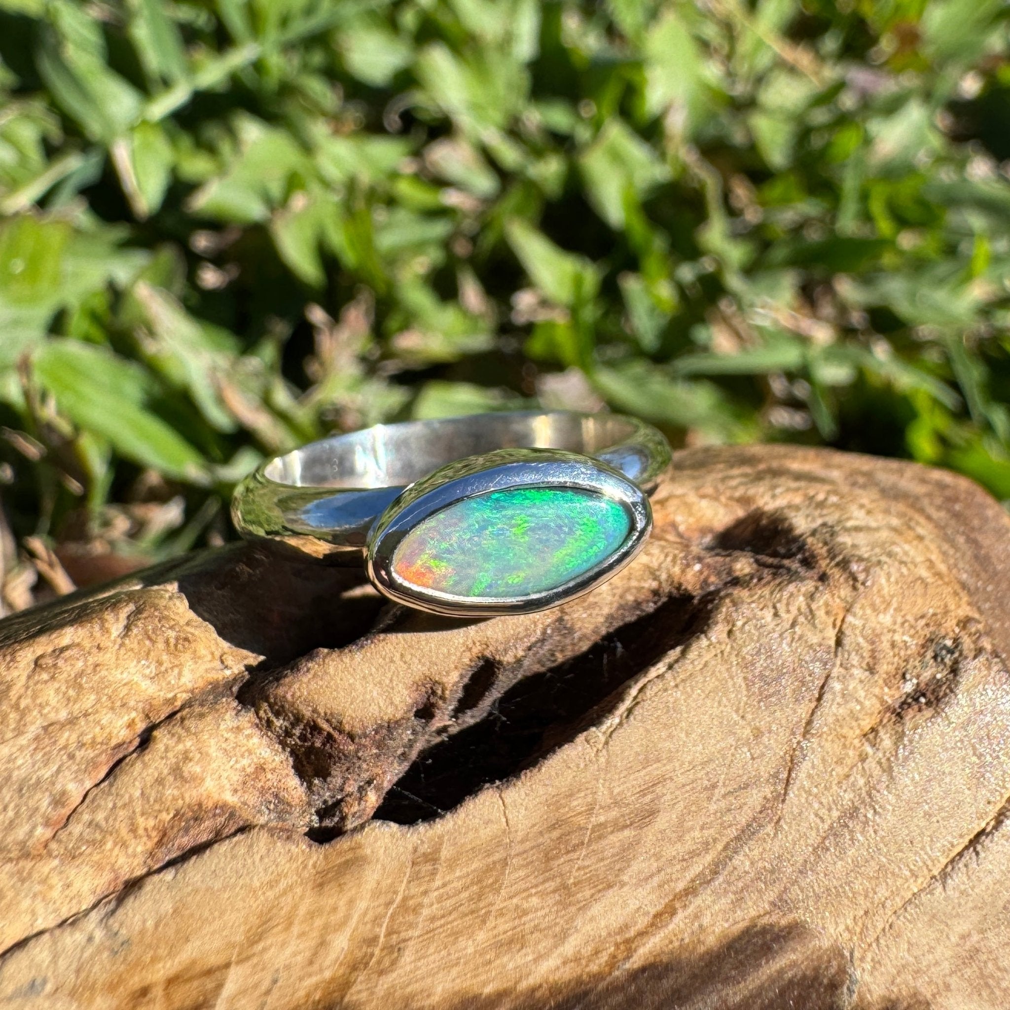 0.7ct Lightning Ridge Opal Ring ~ 'Noosa Heads Green' | 925 Sterling Silver | Solid Australian Opal