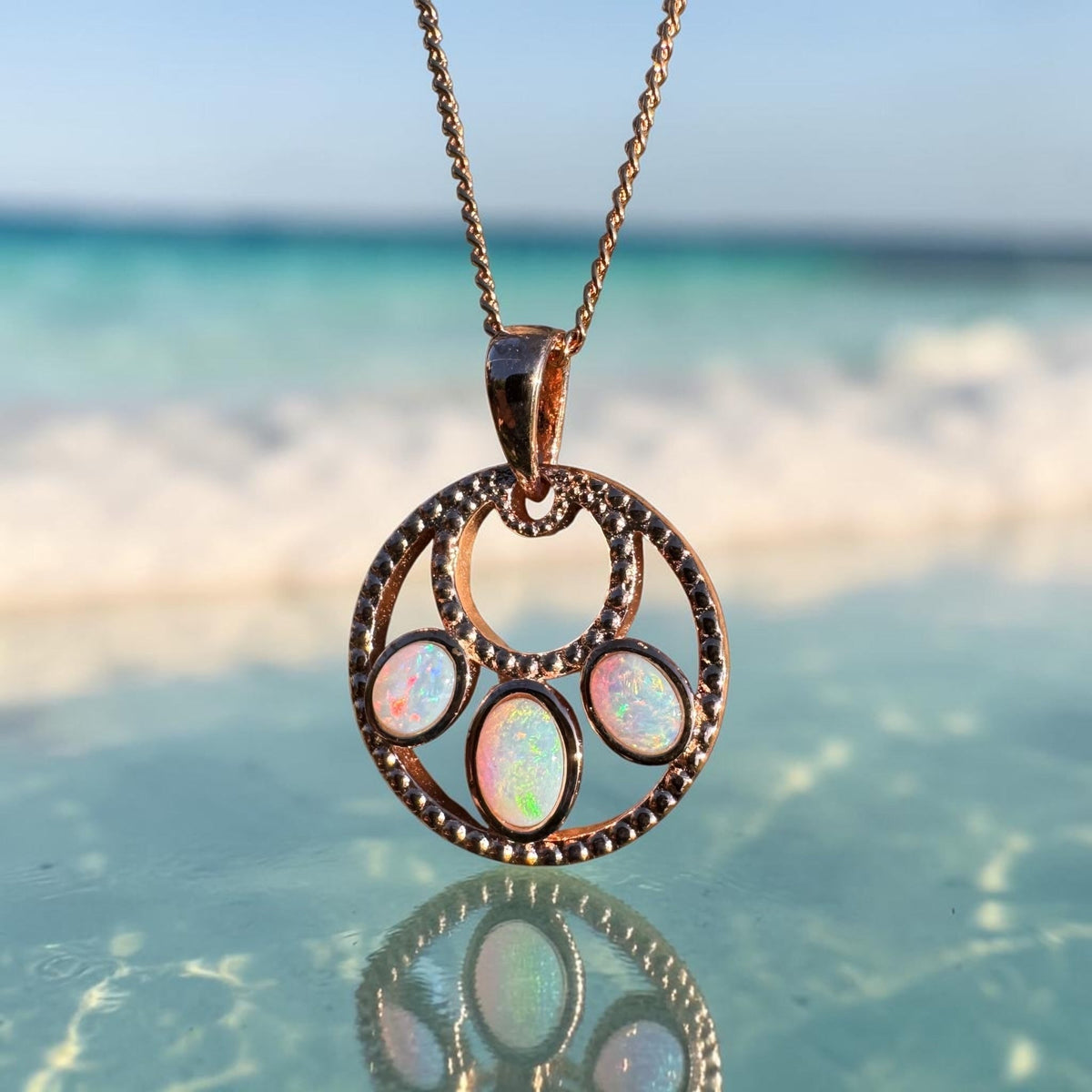 0.7ct Lightning Ridge Opal Trio Pendant Necklace ~ 'Remarkable Rocks Trio' | Rose Gold Coated 925 Sterling Silver | Solid Australian Opal