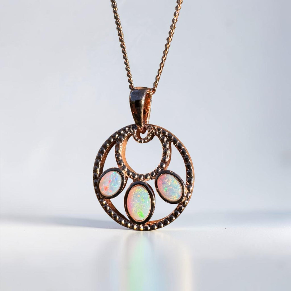 0.7ct Lightning Ridge Opal Trio Pendant Necklace ~ 'Remarkable Rocks Trio' | Rose Gold Coated 925 Sterling Silver | Solid Australian Opal