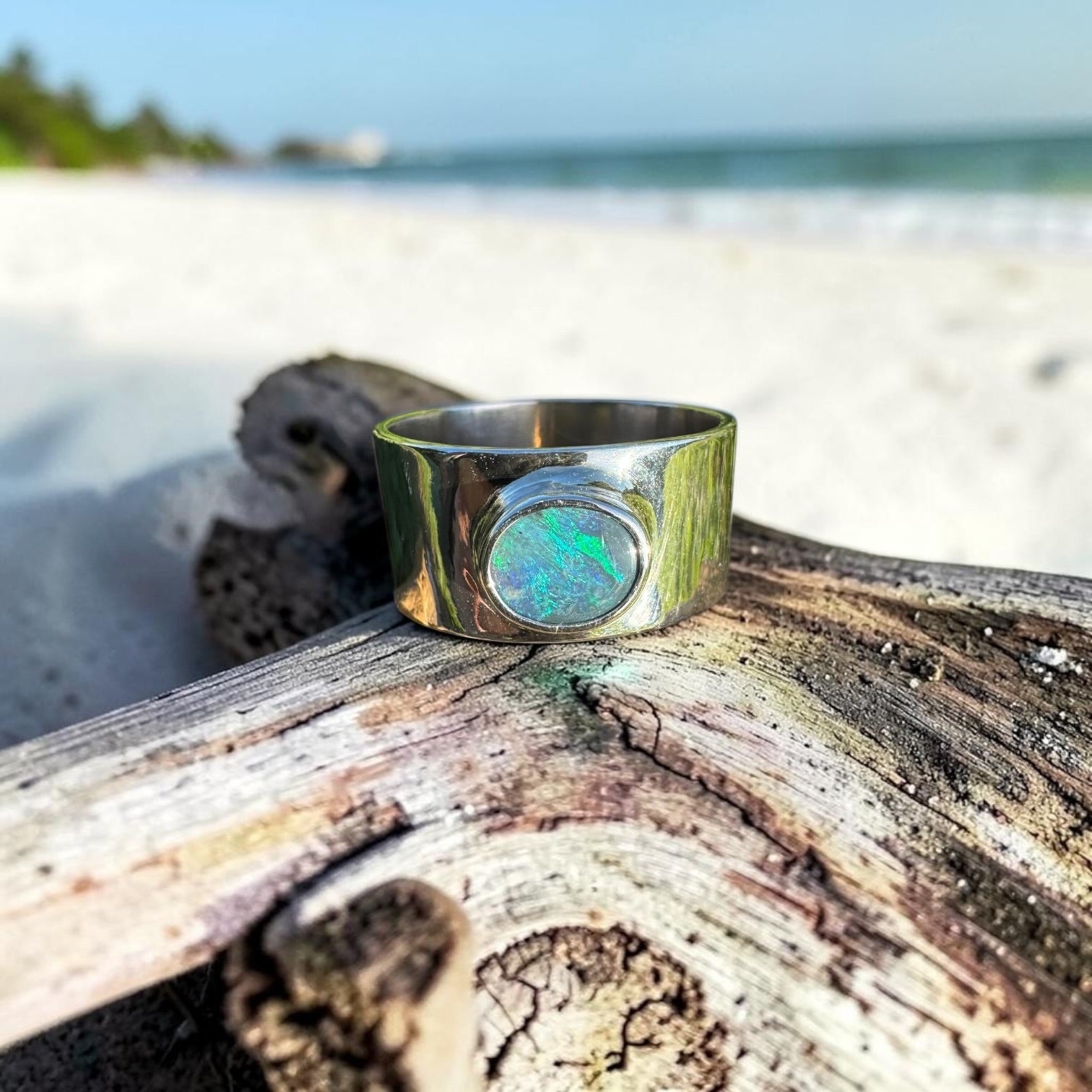0.7ct Lightning Ridge Semi Black Opal Ring ~ 'Daintree Canopy' | 925 Sterling Silver | Solid Australian Opal