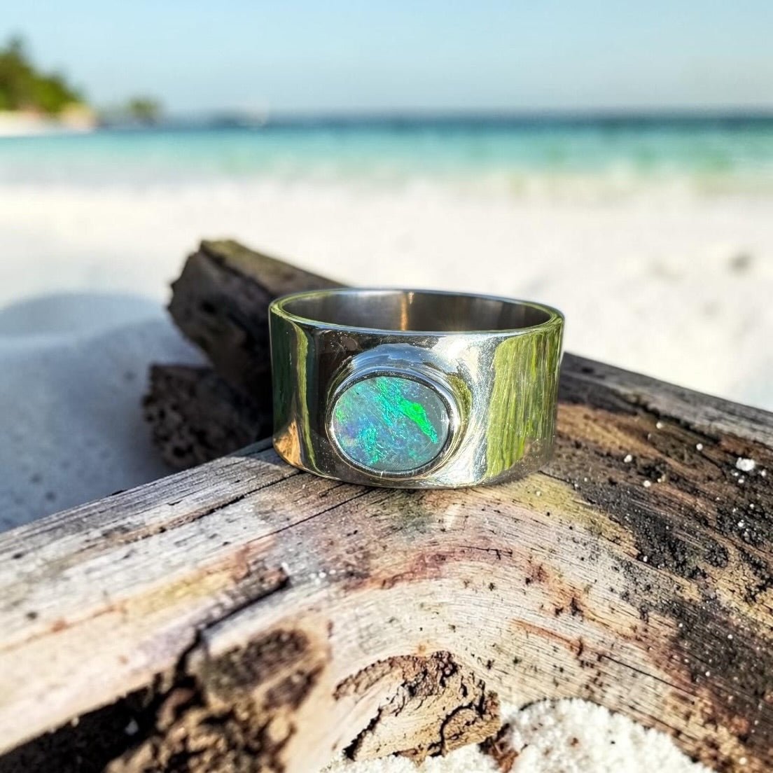 0.7ct Lightning Ridge Semi Black Opal Ring ~ 'Daintree Canopy' | 925 Sterling Silver | Solid Australian Opal