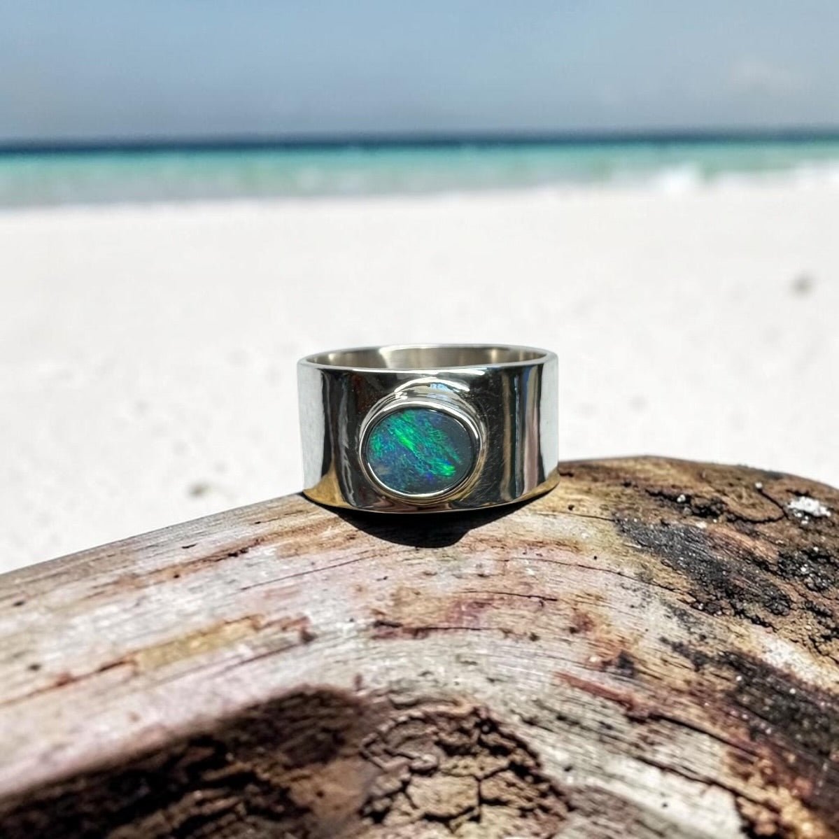 0.7ct Lightning Ridge Semi Black Opal Ring ~ 'Daintree Canopy' | 925 Sterling Silver | Solid Australian Opal