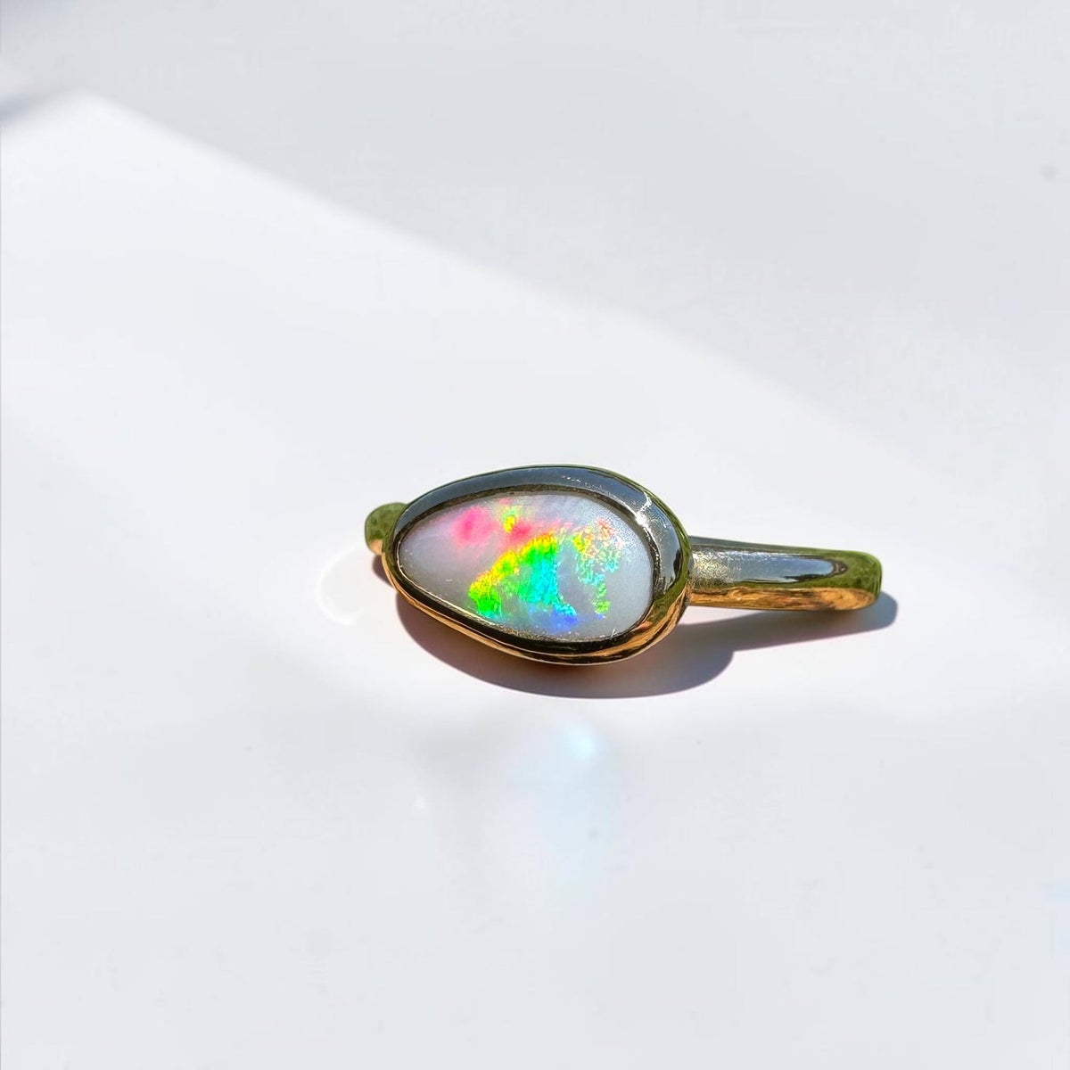 0.7ct Lightning Ridge Semi Black Opal Ring ~ 'Pambula Firelight' | 9ct Yellow Gold | Solid Australian Opal