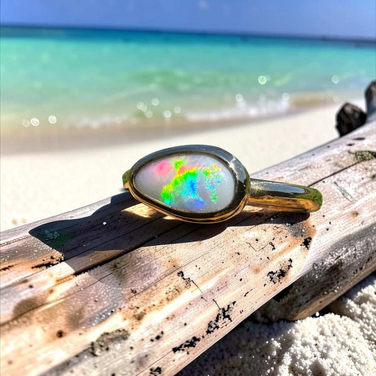 0.7ct Lightning Ridge Semi Black Opal Ring ~ 'Pambula Firelight' | 9ct Yellow Gold | Solid Australian Opal