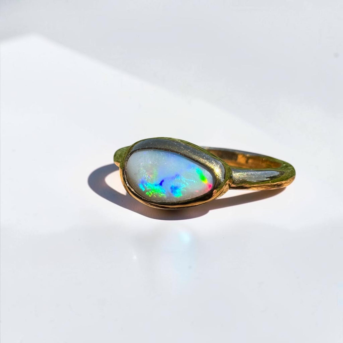 0.7ct Lightning Ridge Semi Black Opal Ring ~ 'Pambula Firelight' | 9ct Yellow Gold | Solid Australian Opal