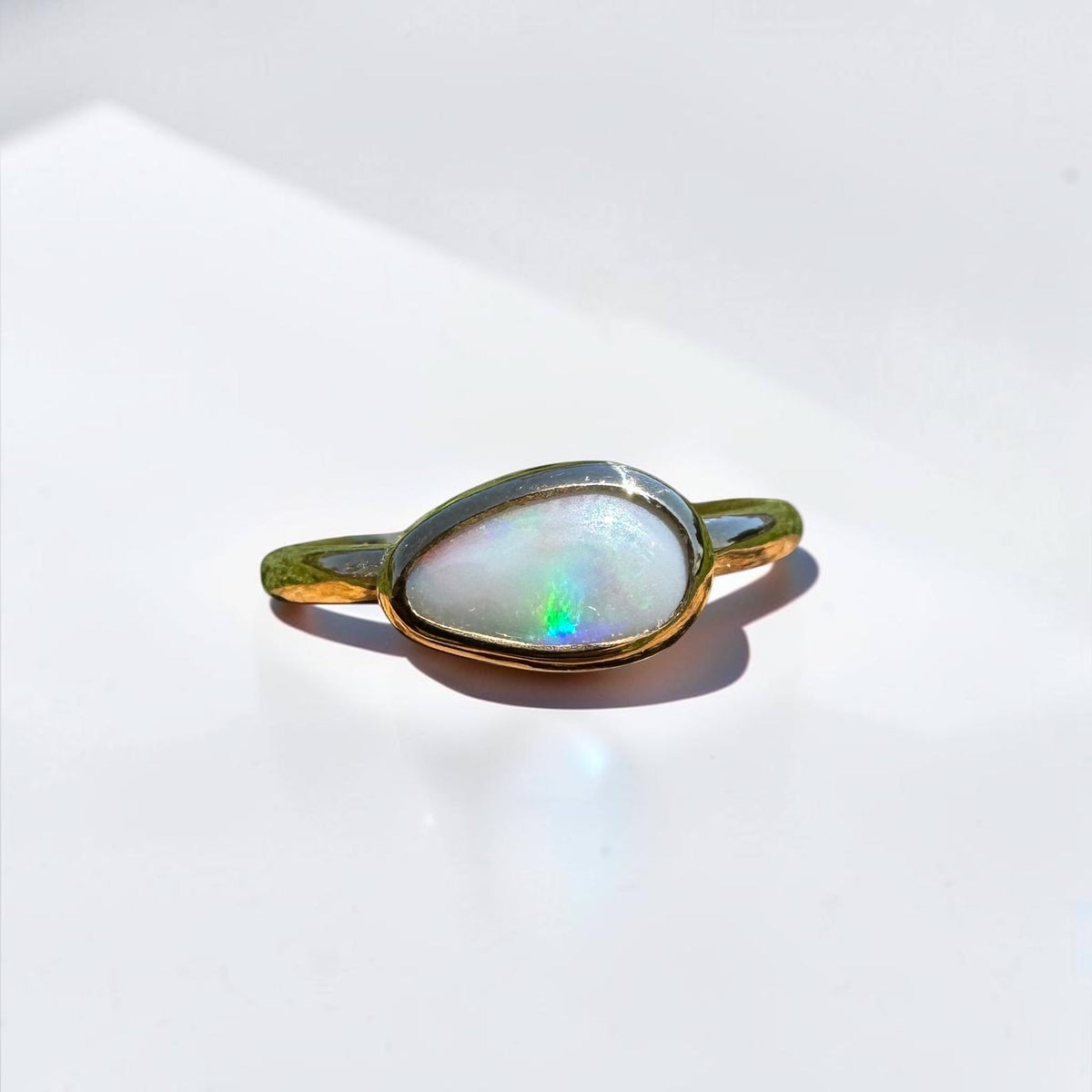 0.7ct Lightning Ridge Semi Black Opal Ring ~ 'Pambula Firelight' | 9ct Yellow Gold | Solid Australian Opal