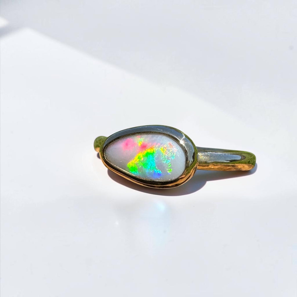 0.7ct Lightning Ridge Semi Black Opal Ring ~ 'Pambula Firelight' | 9ct Yellow Gold | Solid Australian Opal