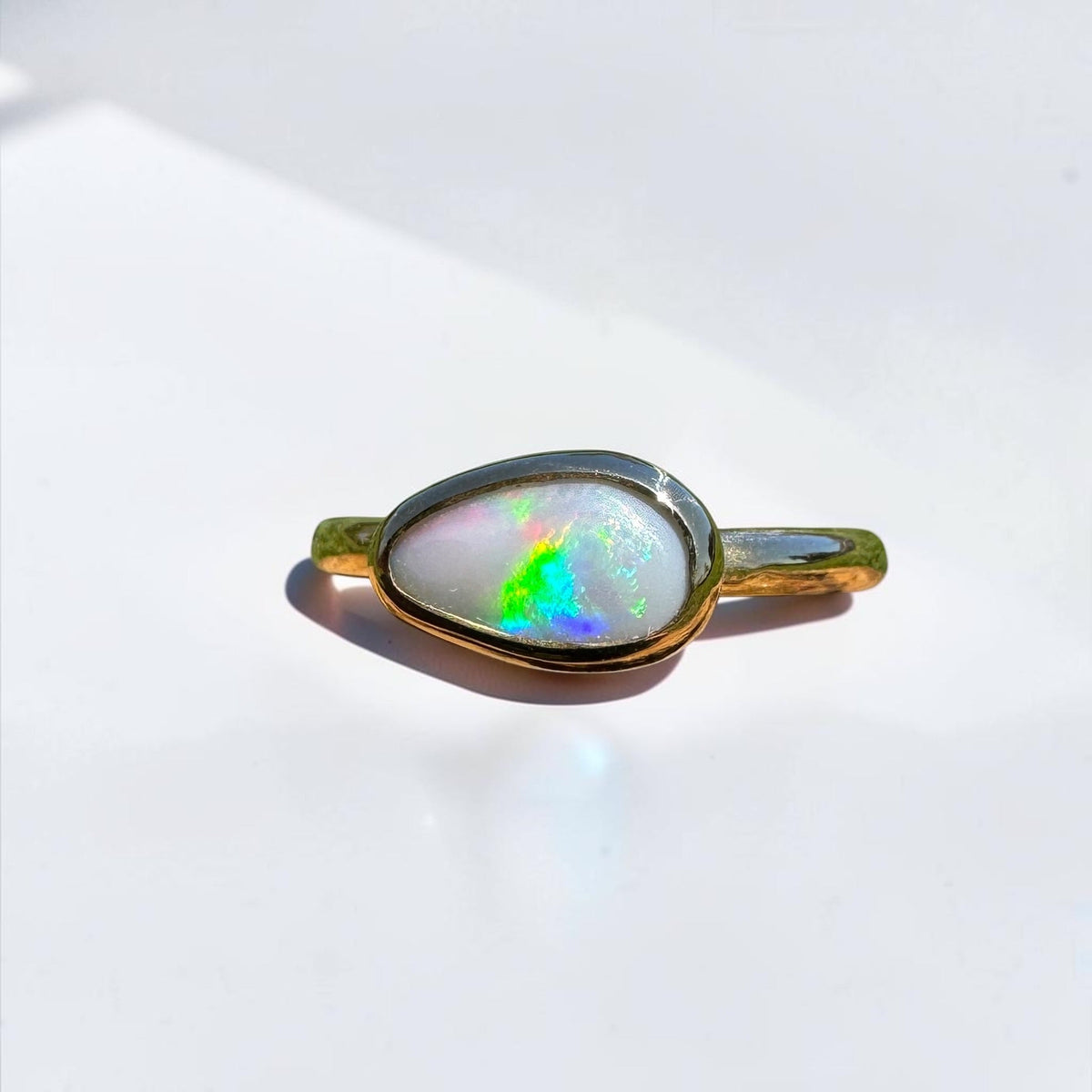 0.7ct Lightning Ridge Semi Black Opal Ring ~ 'Pambula Firelight' | 9ct Yellow Gold | Solid Australian Opal