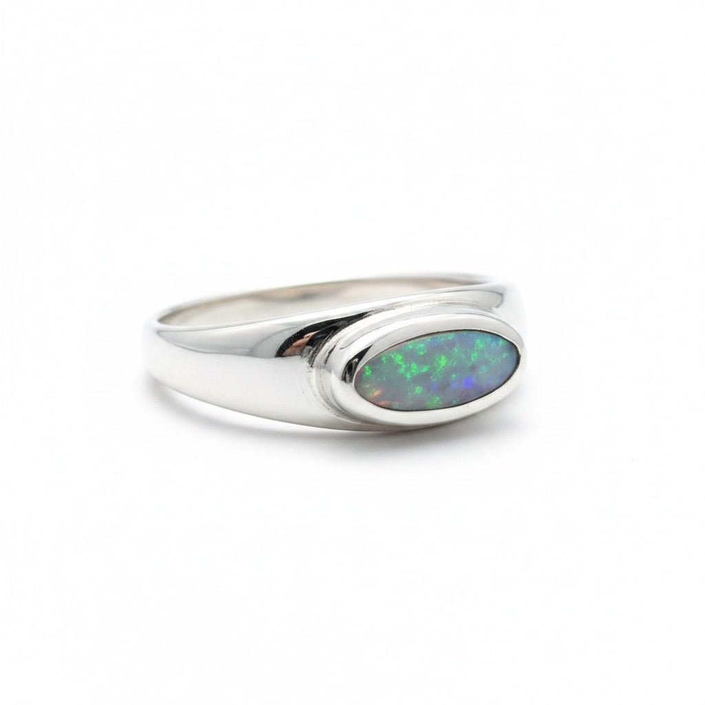 0.83ct Australian Solid Lightning Ridge Opal Silver Ring ~ 'Whitehaven Whisper' | 925 Sterling Silver | Solid Australian Opal