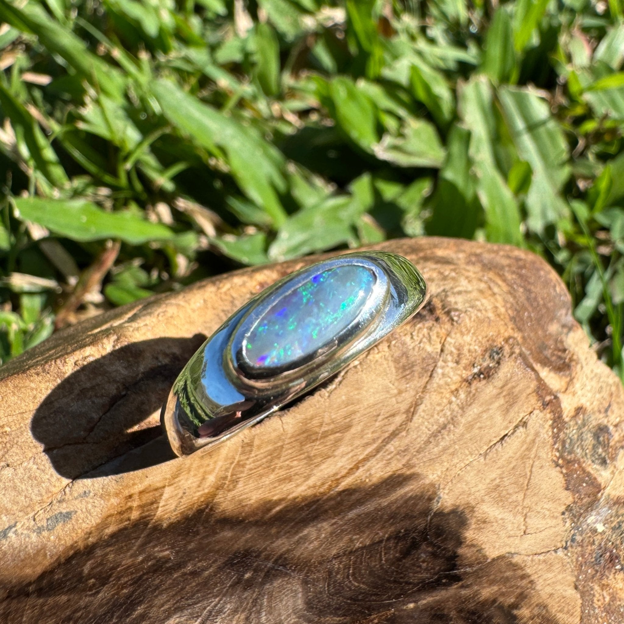 0.83ct Australian Solid Lightning Ridge Opal Silver Ring ~ 'Whitehaven Whisper' | 925 Sterling Silver | Solid Australian Opal