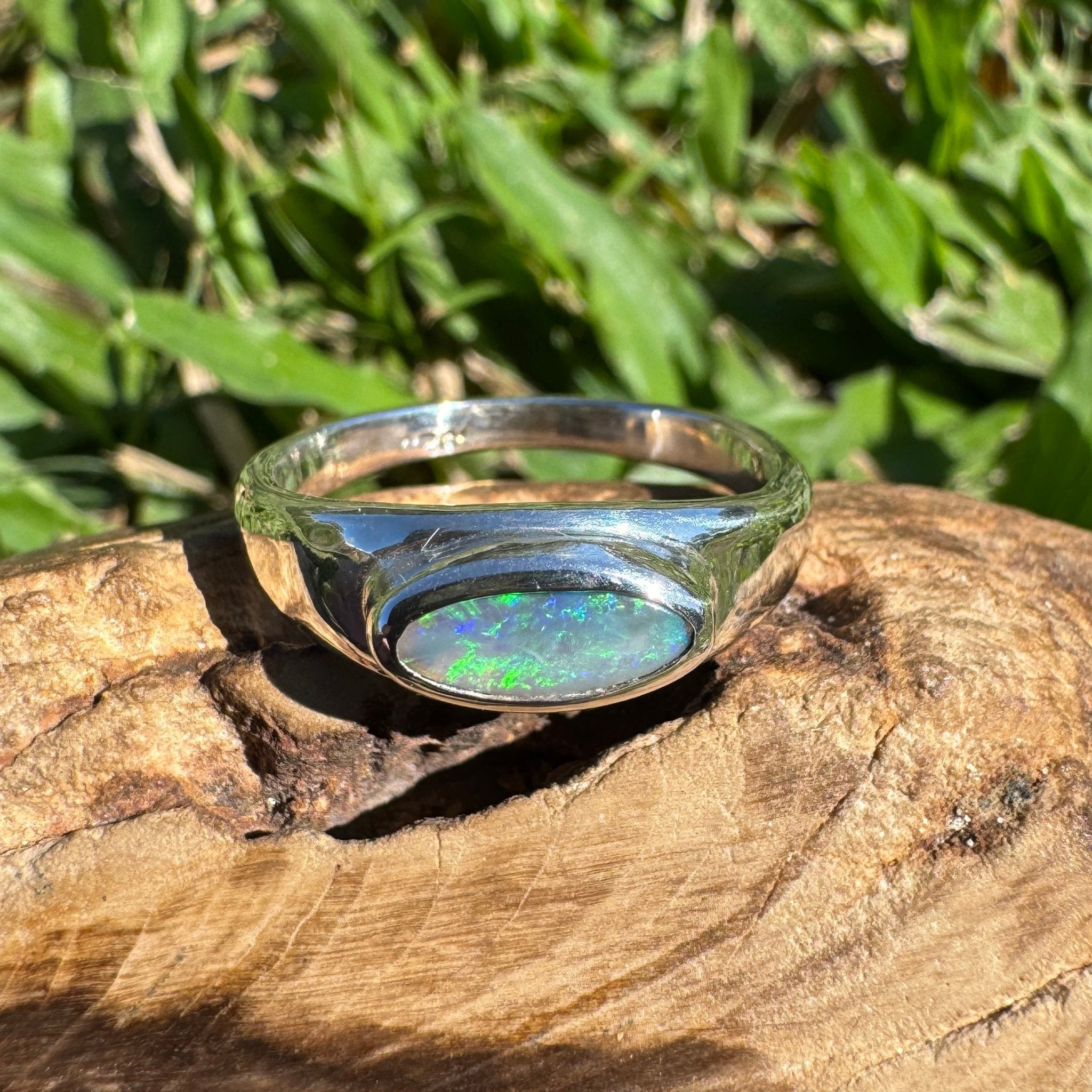 0.83ct Australian Solid Lightning Ridge Opal Silver Ring ~ 'Whitehaven Whisper' | 925 Sterling Silver | Solid Australian Opal