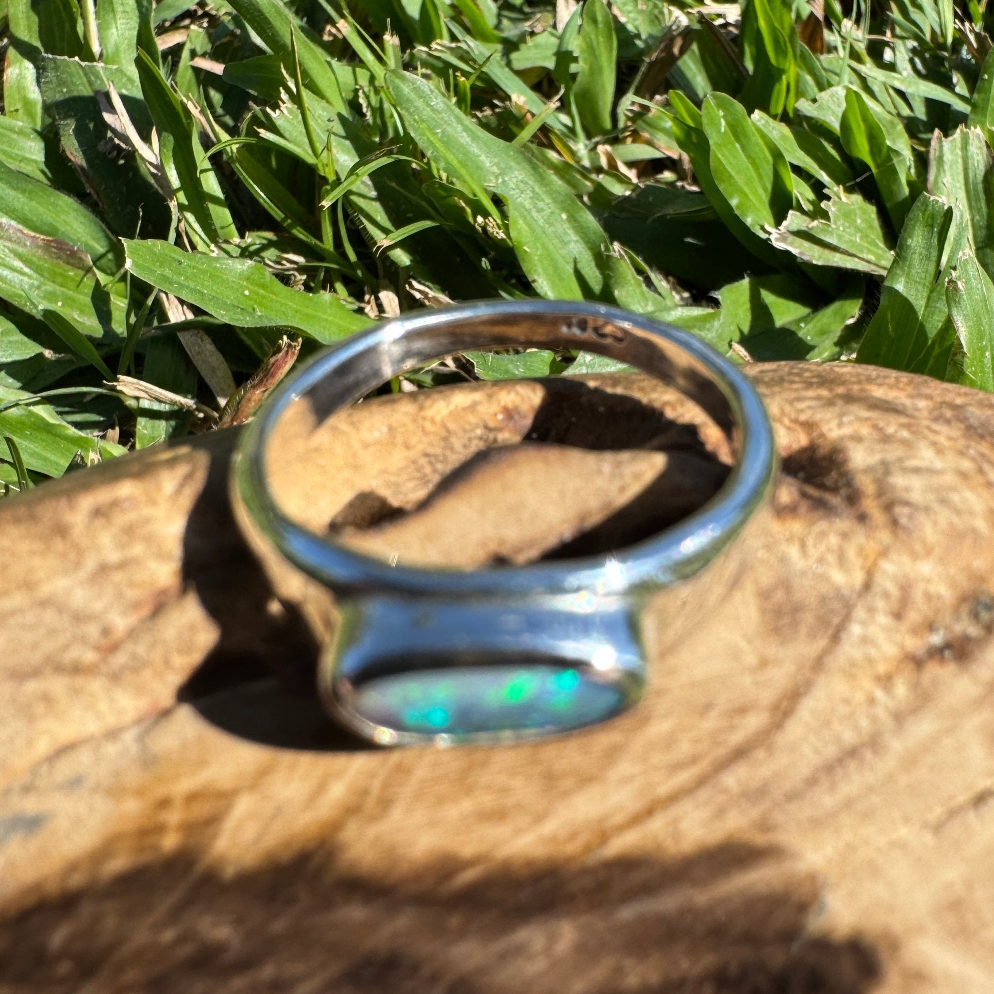 0.83ct Australian Solid Lightning Ridge Opal Silver Ring ~ 'Whitehaven Whisper' | 925 Sterling Silver | Solid Australian Opal