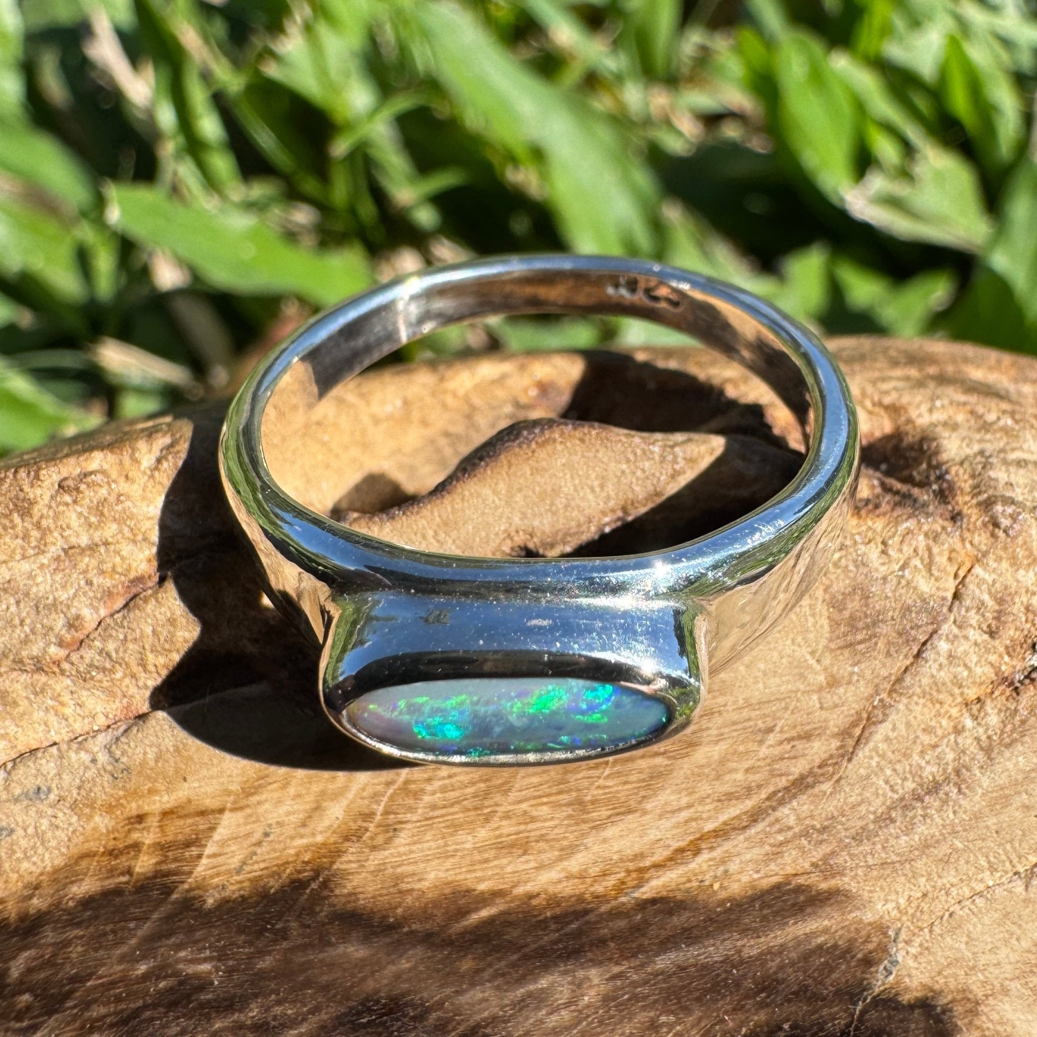 0.83ct Australian Solid Lightning Ridge Opal Silver Ring ~ 'Whitehaven Whisper' | 925 Sterling Silver | Solid Australian Opal