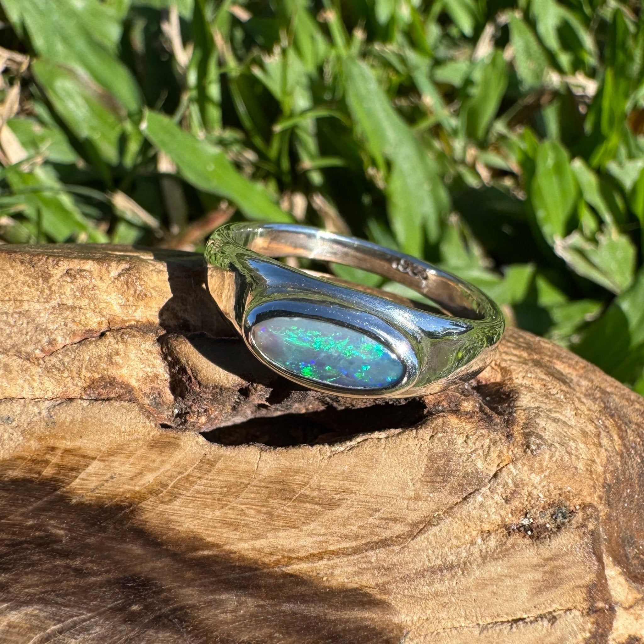 0.83ct Australian Solid Lightning Ridge Opal Silver Ring ~ 'Whitehaven Whisper' | 925 Sterling Silver | Solid Australian Opal
