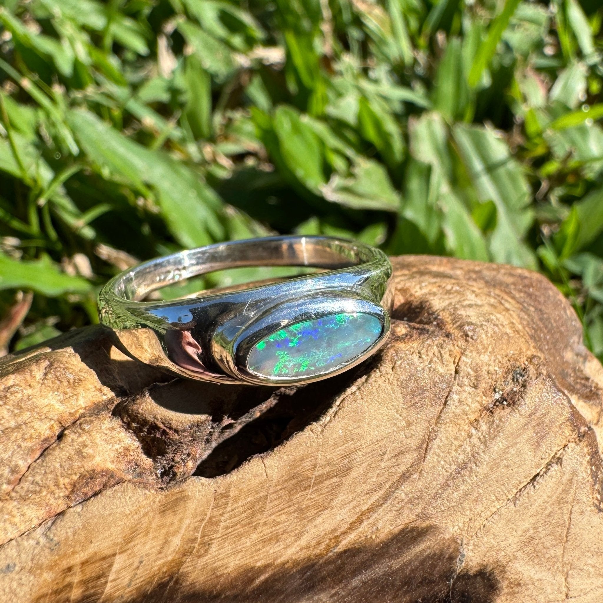 0.83ct Australian Solid Lightning Ridge Opal Silver Ring ~ 'Whitehaven Whisper' | 925 Sterling Silver | Solid Australian Opal