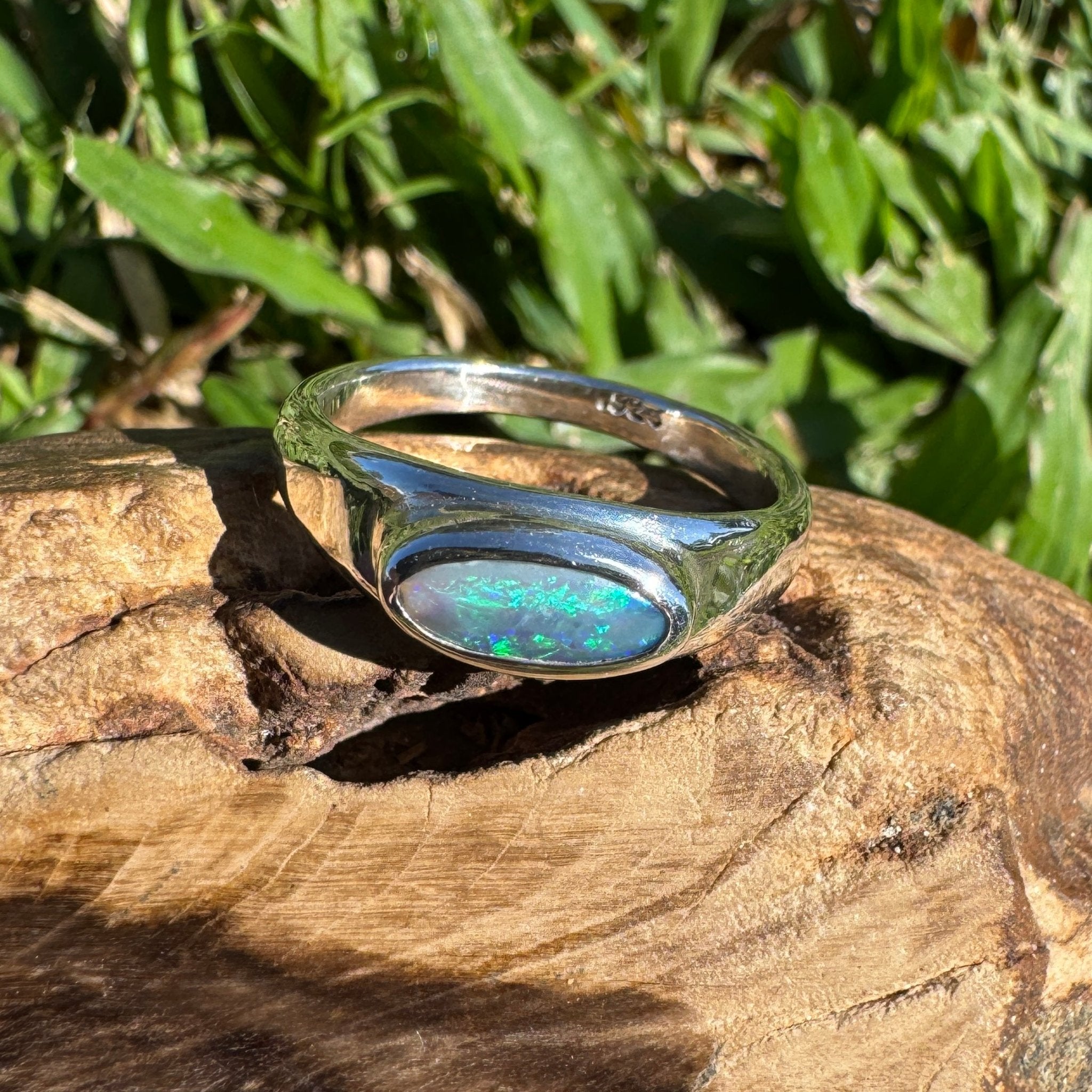 0.83ct Australian Solid Lightning Ridge Opal Silver Ring ~ 'Whitehaven Whisper' | 925 Sterling Silver | Solid Australian Opal