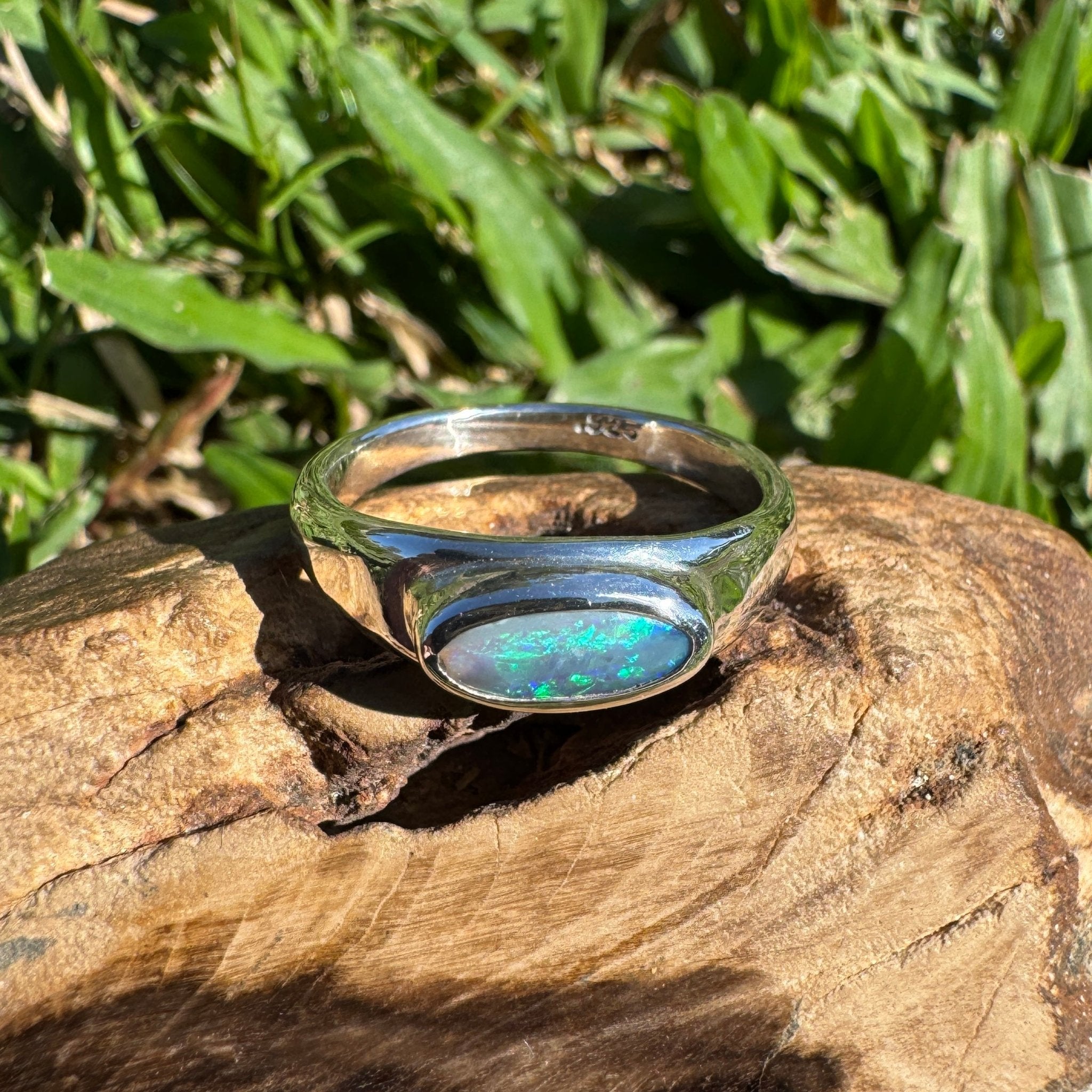0.83ct Australian Solid Lightning Ridge Opal Silver Ring ~ 'Whitehaven Whisper' | 925 Sterling Silver | Solid Australian Opal