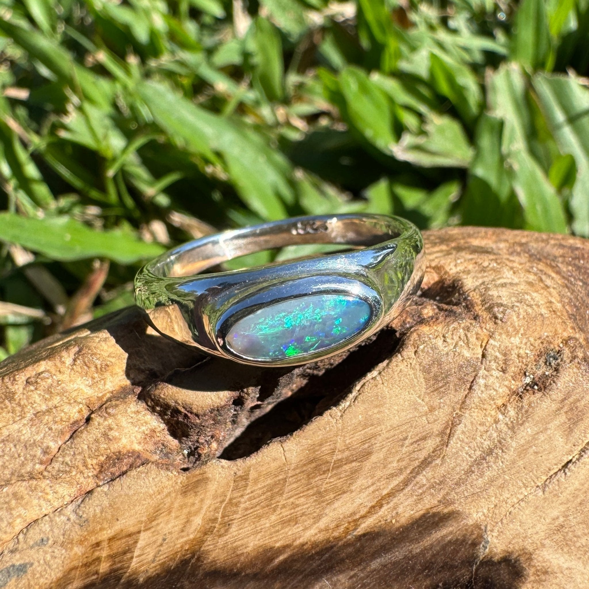 0.83ct Australian Solid Lightning Ridge Opal Silver Ring ~ 'Whitehaven Whisper' | 925 Sterling Silver | Solid Australian Opal
