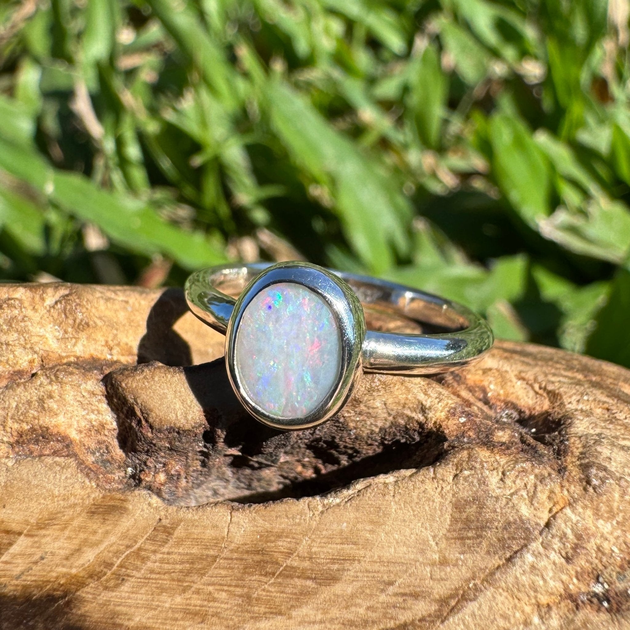 0.8ct Australian Solid Lightning Ridge Opal Ring ~ 'Coral Ember' | 925 Sterling Silver | Solid Australian Opal