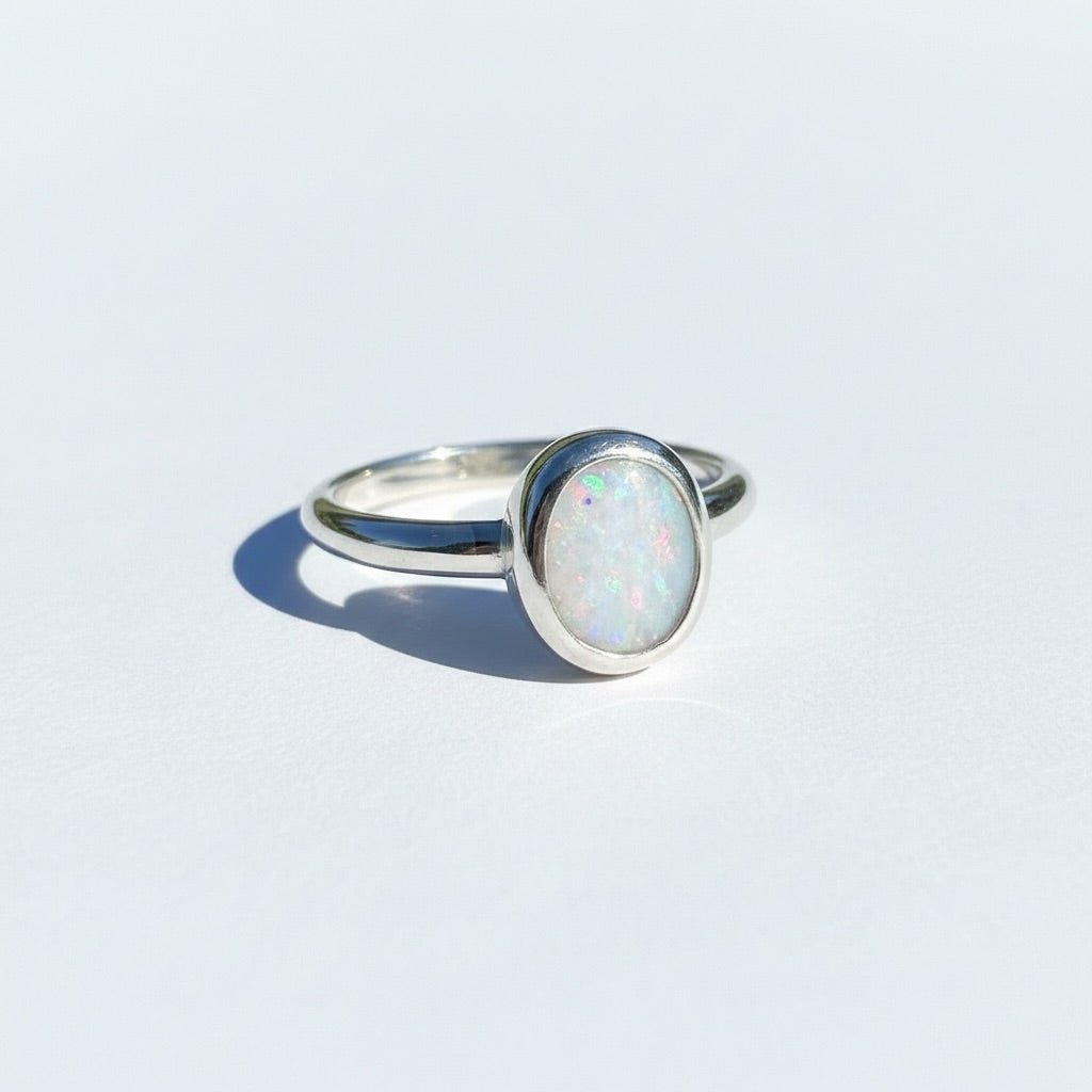 0.8ct Australian Solid Lightning Ridge Opal Ring ~ 'Coral Ember' | 925 Sterling Silver | Solid Australian Opal