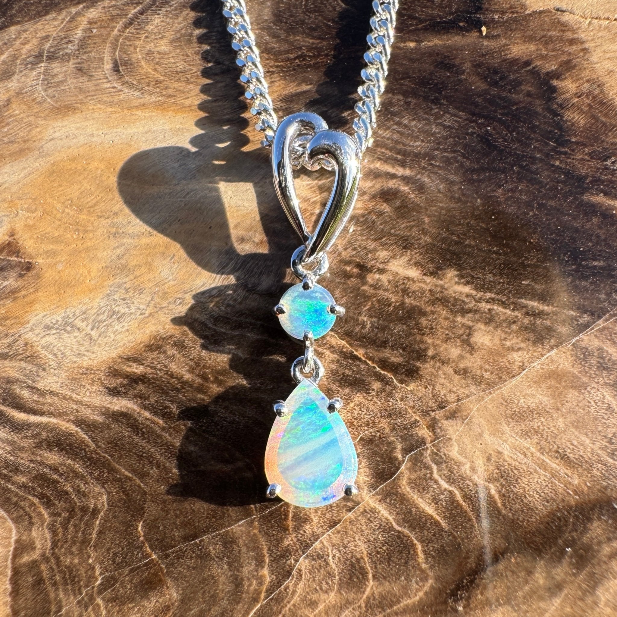 0.8ct Coober Pedy Crystal Opal Drop Pendant Necklace ~ 'Lord Howe Drops' | 925 Sterling Silver | Solid Australian Opal