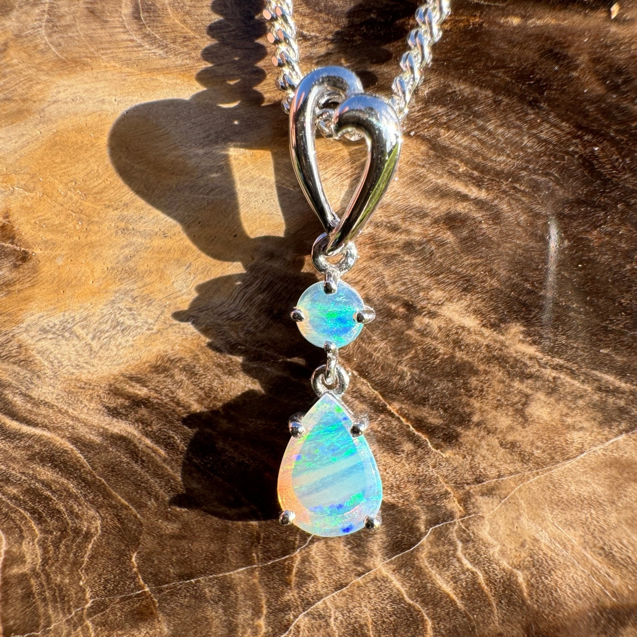 0.8ct Coober Pedy Crystal Opal Drop Pendant Necklace ~ 'Lord Howe Drops' | 925 Sterling Silver | Solid Australian Opal
