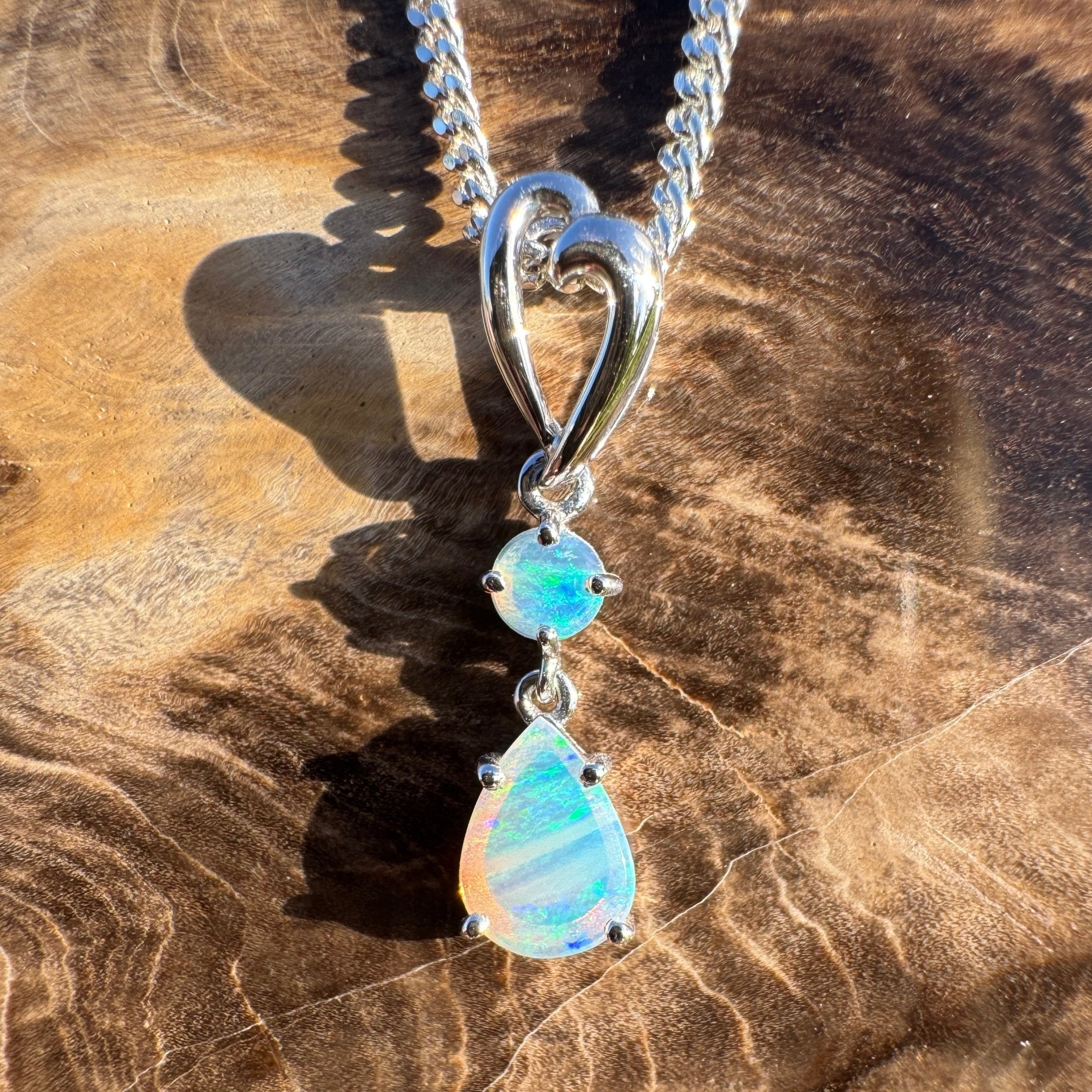 0.8ct Coober Pedy Crystal Opal Drop Pendant Necklace ~ 'Lord Howe Drops' | 925 Sterling Silver | Solid Australian Opal