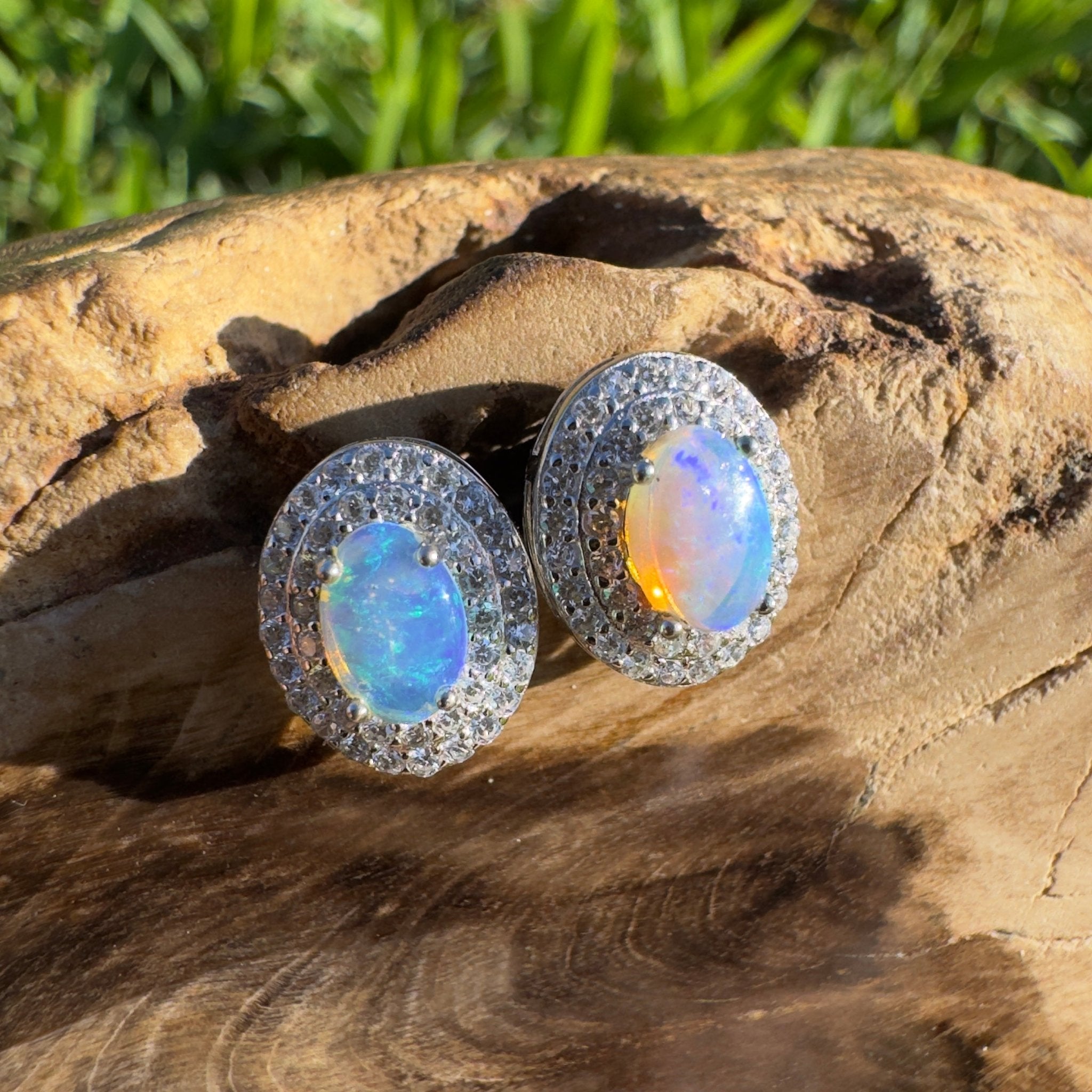 0.8ct Coober Pedy Crystal Opal Earrings ~ 'Bremer Bay Prism' | 925 Sterling Silver | Solid Australian Opal