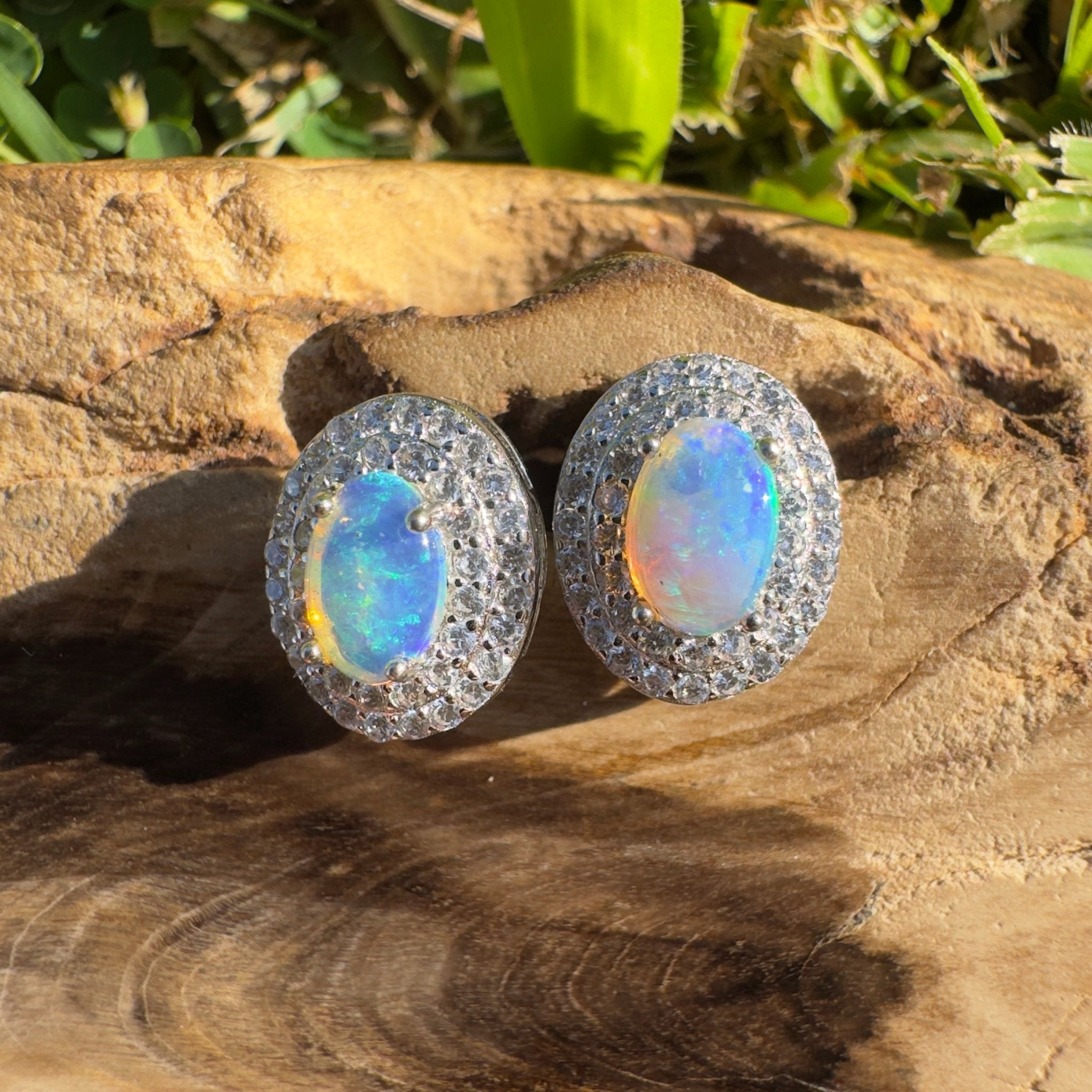 0.8ct Coober Pedy Crystal Opal Earrings ~ 'Bremer Bay Prism' | 925 Sterling Silver | Solid Australian Opal