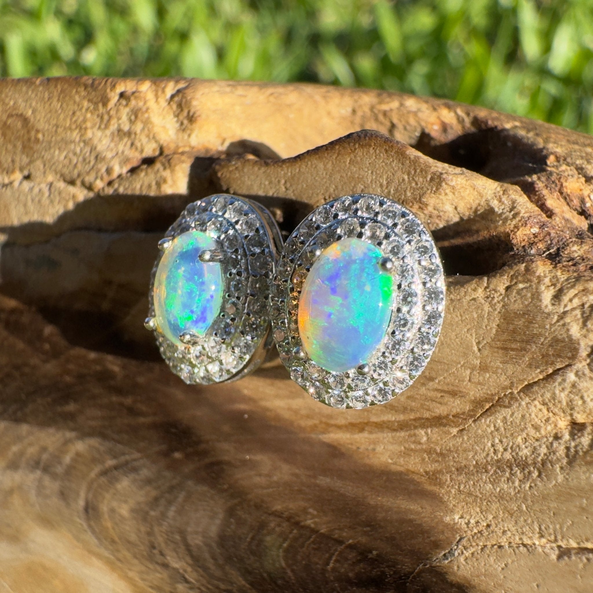 0.8ct Coober Pedy Crystal Opal Earrings ~ 'Bremer Bay Prism' | 925 Sterling Silver | Solid Australian Opal