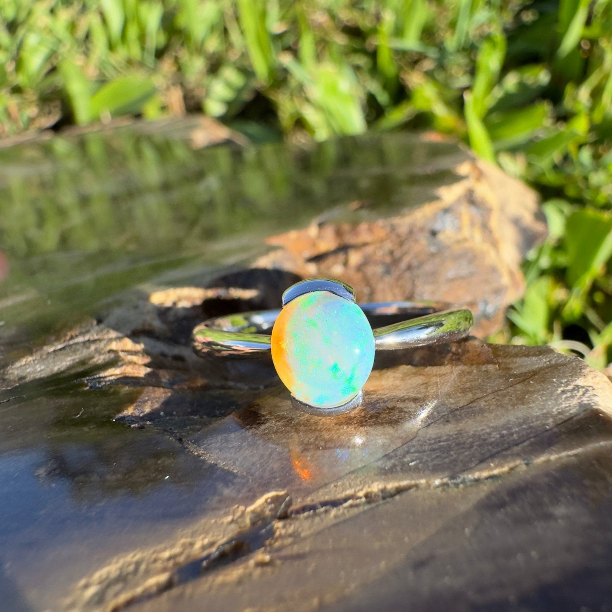 0.8ct Coober Pedy Crystal Opal Ring ~ 'Curl Curl Blues' | 925 Sterling Silver | Solid Australian Opal
