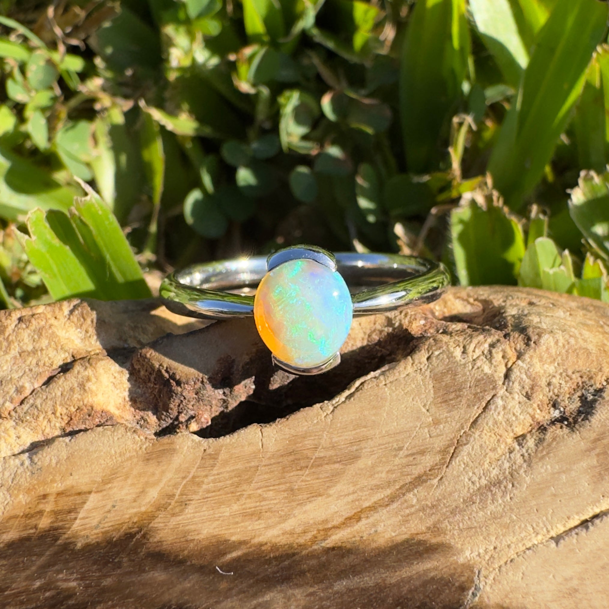0.8ct Coober Pedy Crystal Opal Ring ~ 'Curl Curl Blues' | 925 Sterling Silver | Solid Australian Opal