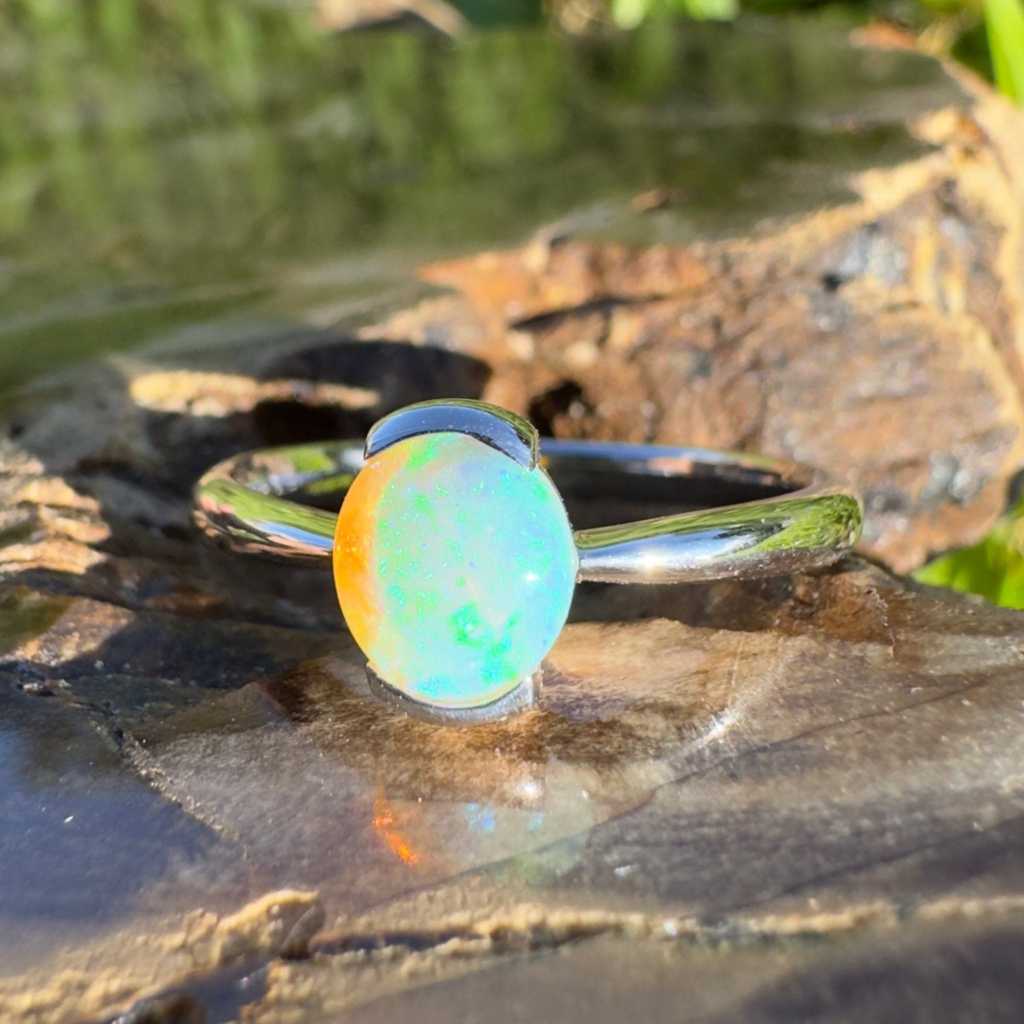 0.8ct Coober Pedy Crystal Opal Ring ~ 'Curl Curl Blues' | 925 Sterling Silver | Solid Australian Opal