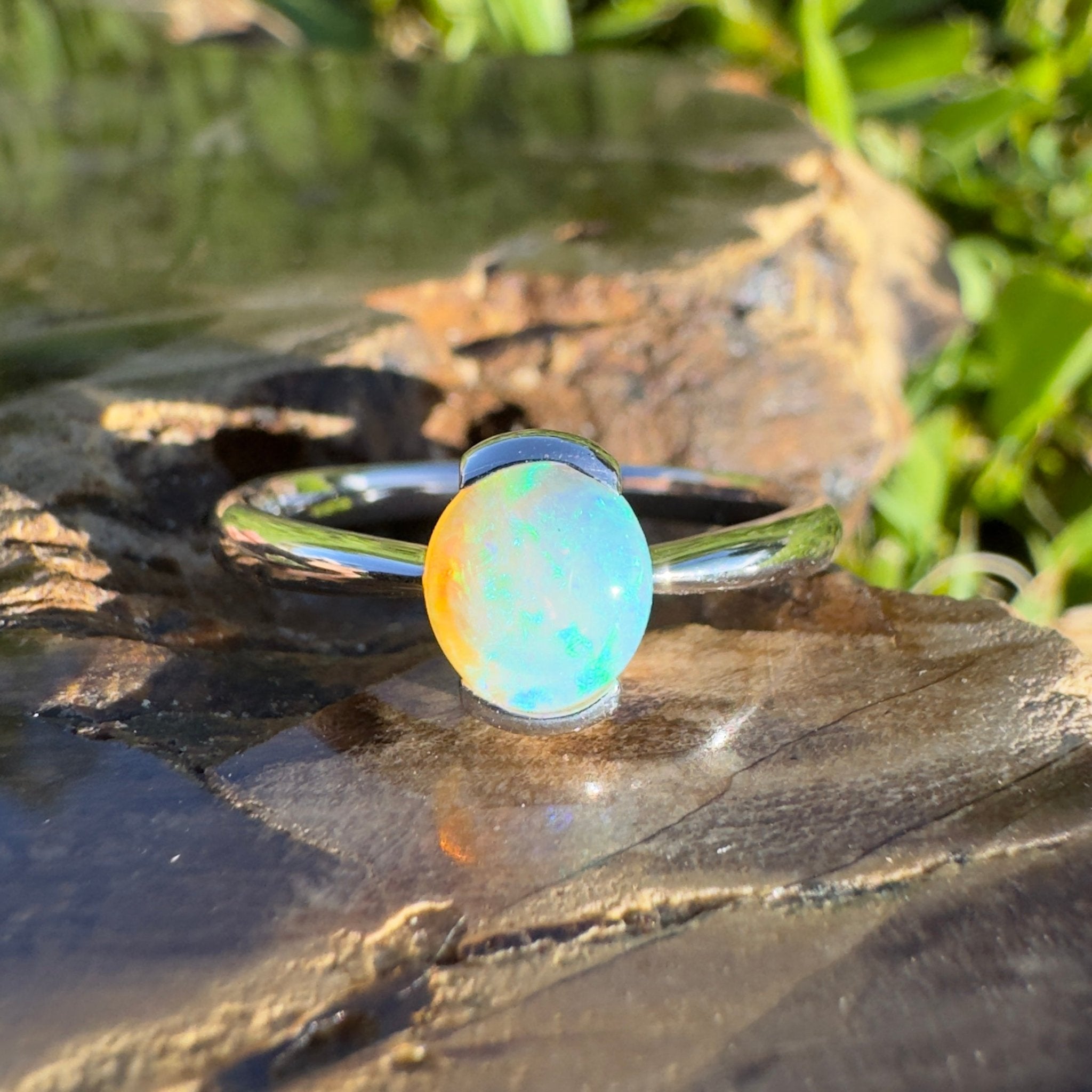 0.8ct Coober Pedy Crystal Opal Ring ~ 'Curl Curl Blues' | 925 Sterling Silver | Solid Australian Opal