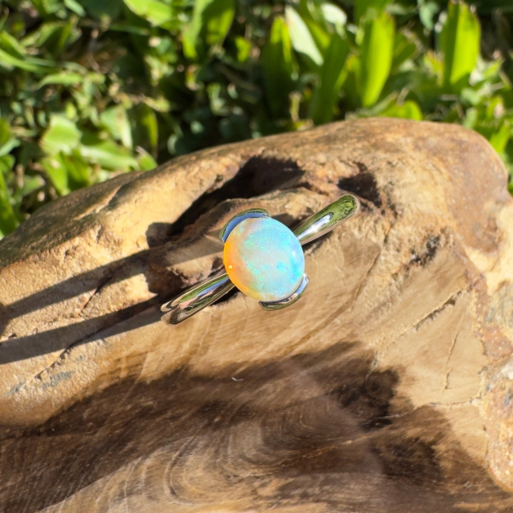 0.8ct Coober Pedy Crystal Opal Ring ~ 'Curl Curl Blues' | 925 Sterling Silver | Solid Australian Opal