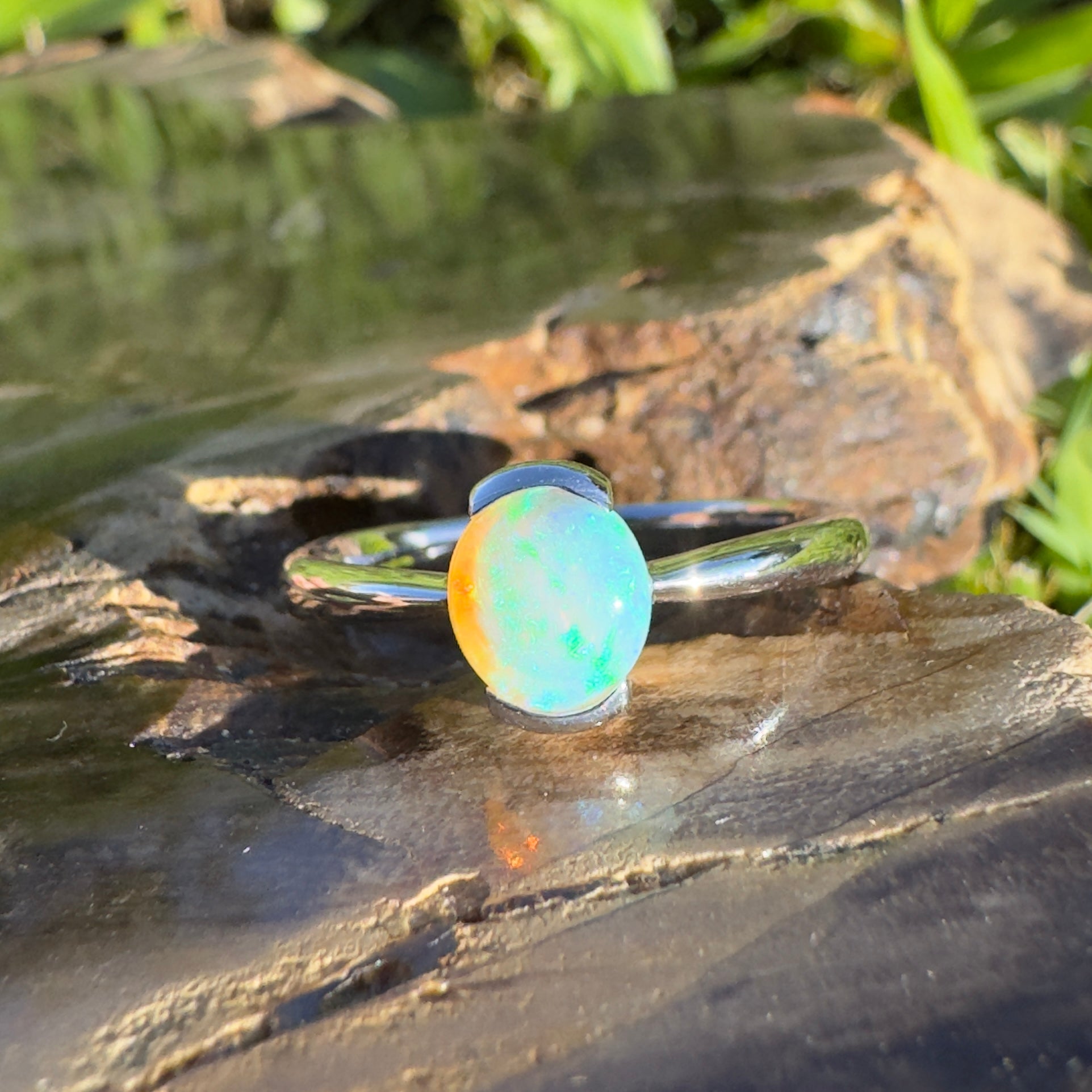 0.8ct Coober Pedy Crystal Opal Ring ~ 'Curl Curl Blues' | 925 Sterling Silver | Solid Australian Opal