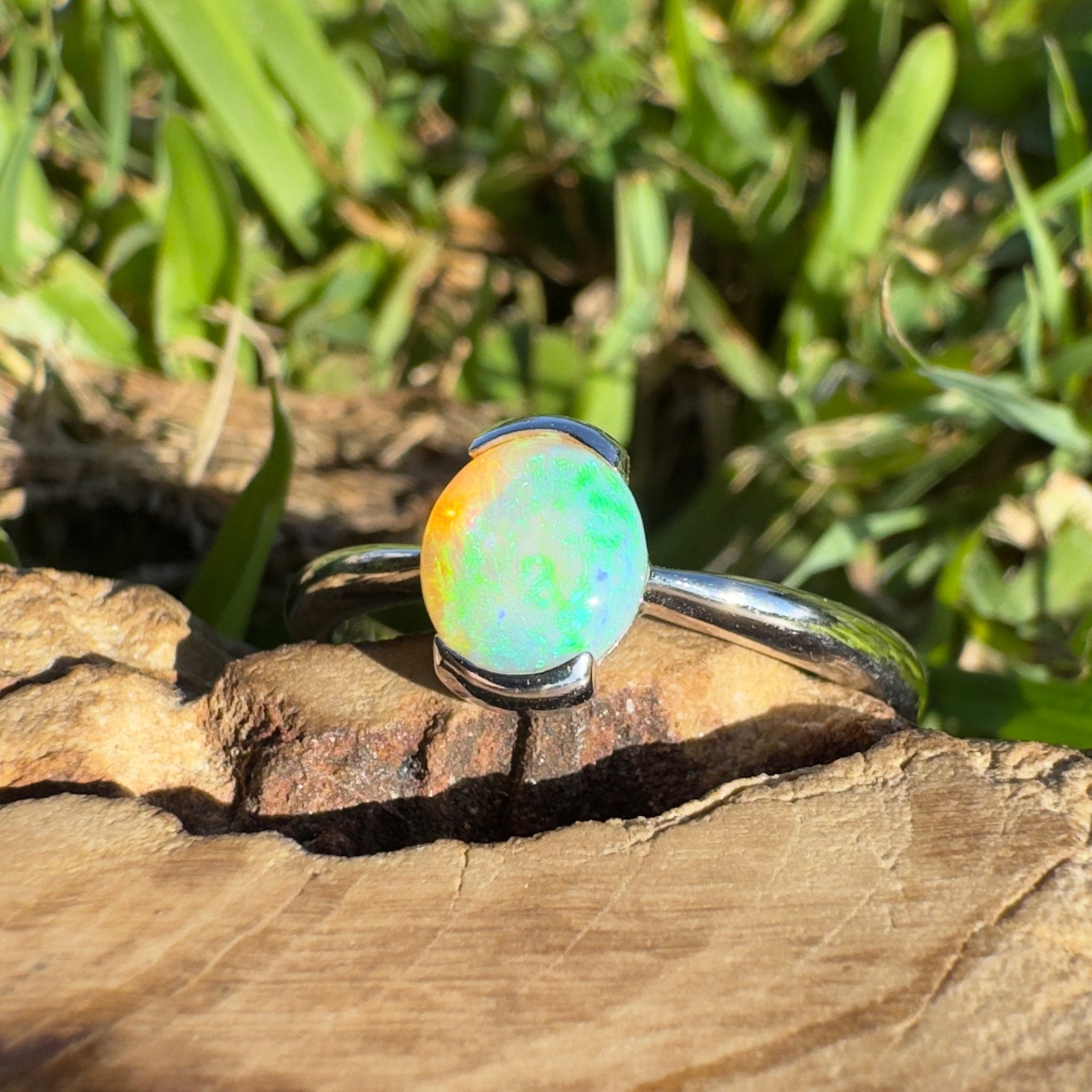 0.8ct Coober Pedy Crystal Opal Ring ~ 'Curl Curl Blues' | 925 Sterling Silver | Solid Australian Opal