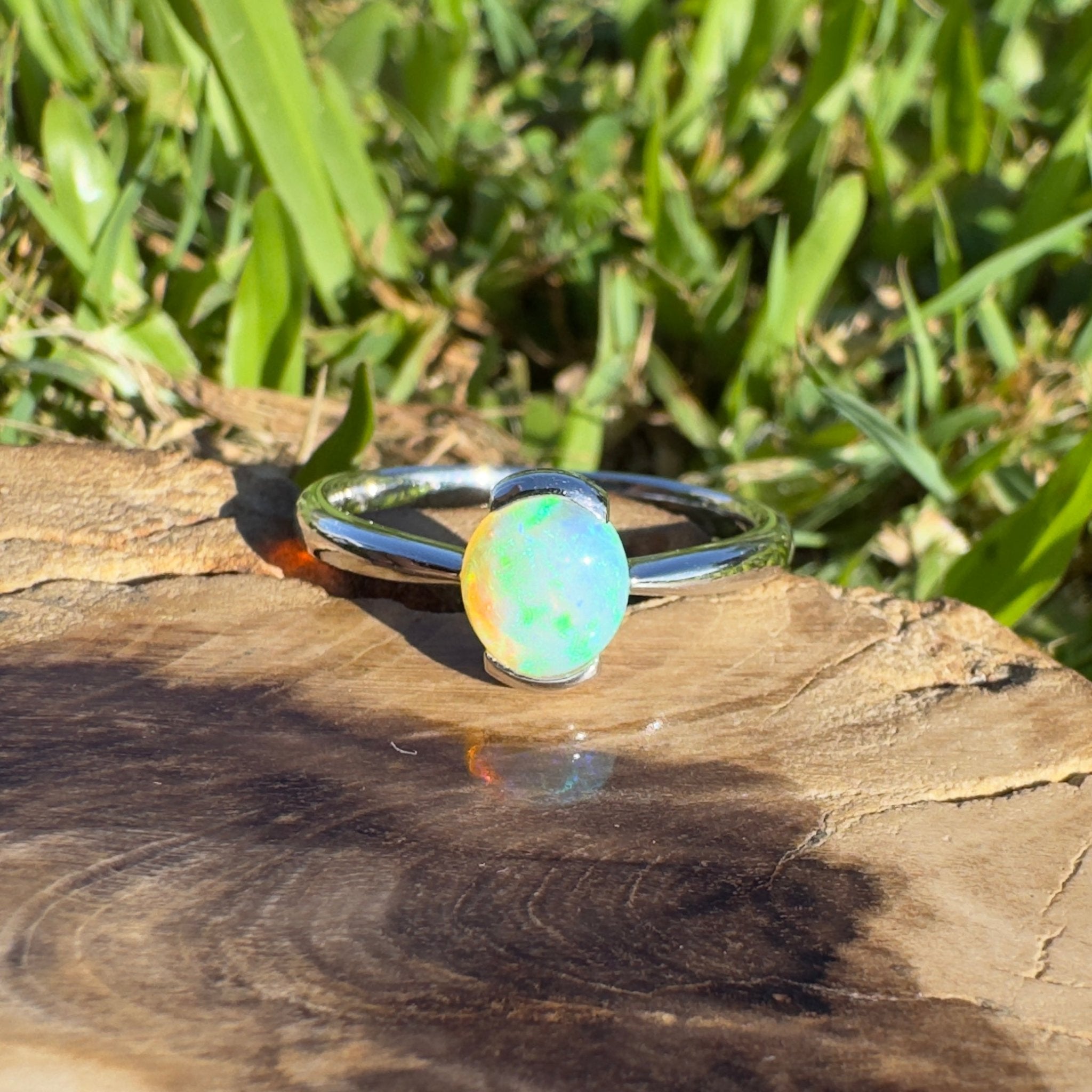 0.8ct Coober Pedy Crystal Opal Ring ~ 'Curl Curl Blues' | 925 Sterling Silver | Solid Australian Opal