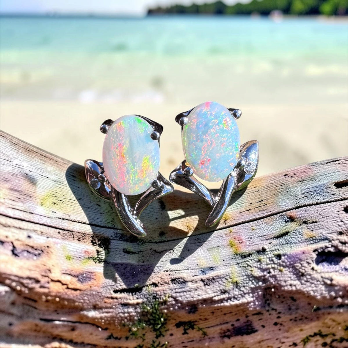 0.8ct Coober Pedy Opal & Cubic Zirconia Flower Earrings ~ 'Apollo Bay Bloom' | 925 Sterling Silver | Solid Australian Opal