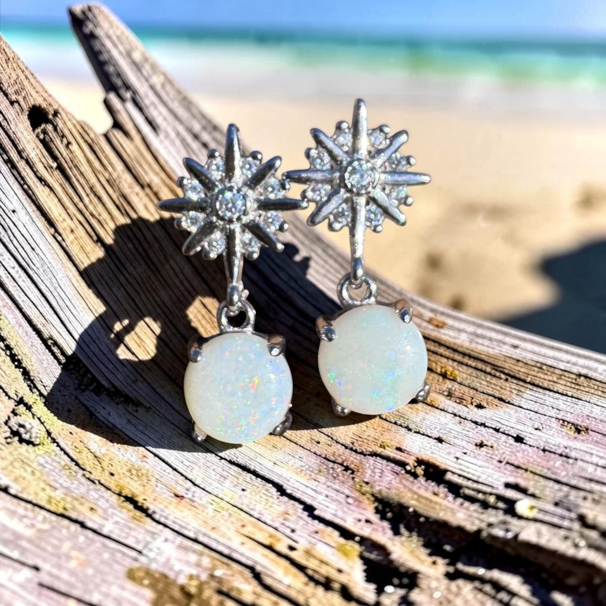 0.8ct Coober Pedy Opal & Cubic Zirconia Stud Drop Earrings ~ 'Nhulunbuy Sparkle' | 925 Sterling Silver | Solid Australian Opal