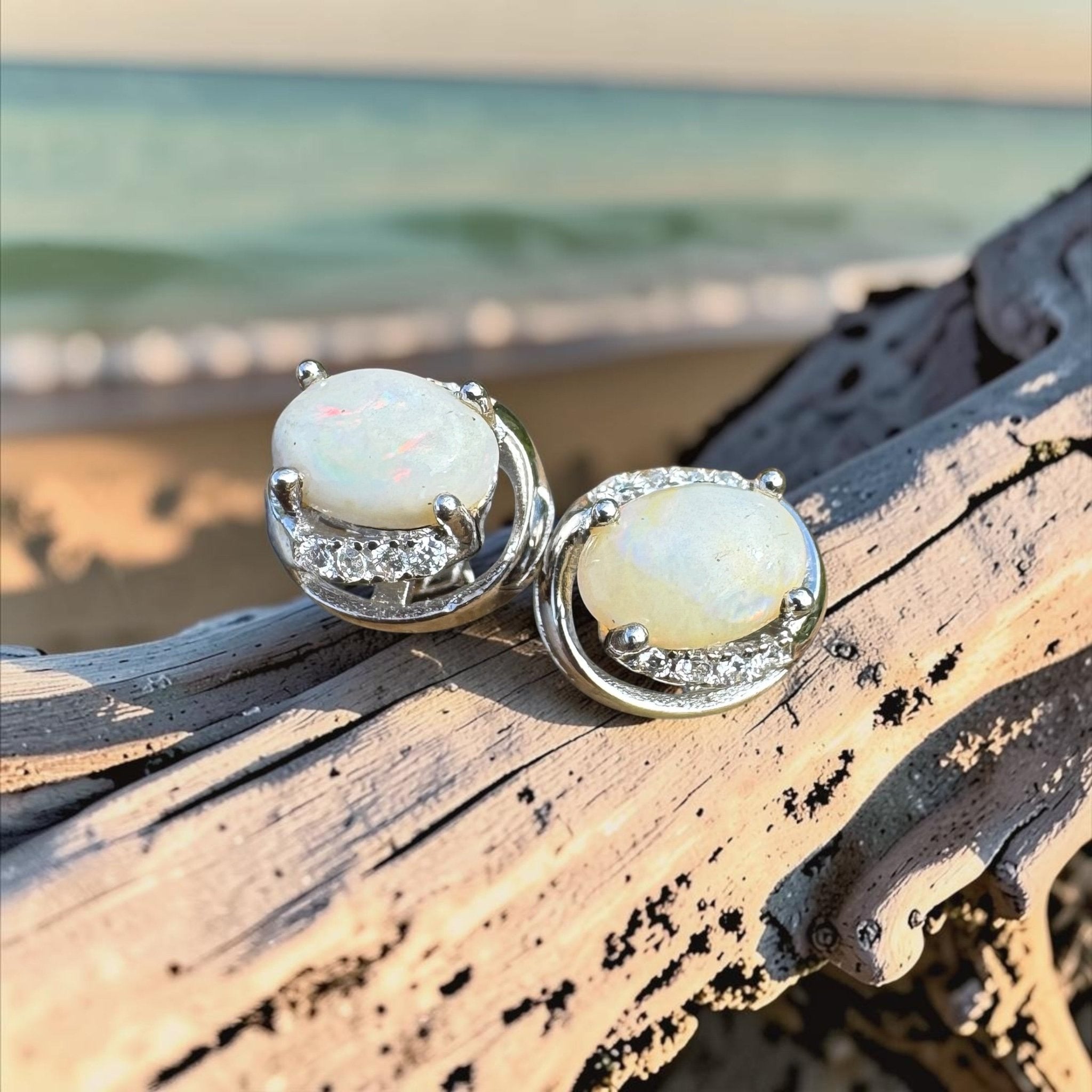 0.8ct Coober Pedy Opal Earrings ~ 'Endeavour Cove' | 925 Sterling Silver | Solid Australian Opal