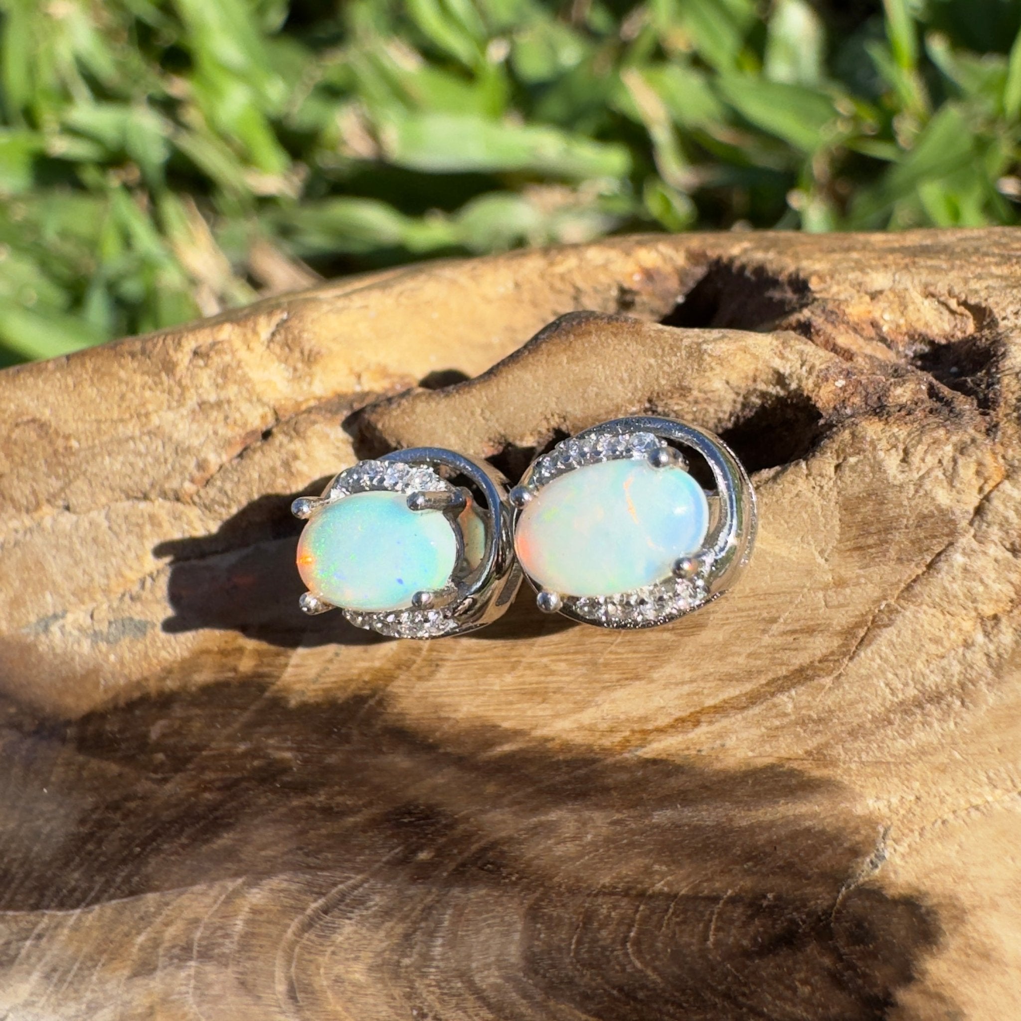 0.8ct Coober Pedy Opal Earrings ~ 'Etty Bay Gleam' | 925 Sterling Silver | Solid Australian Opal