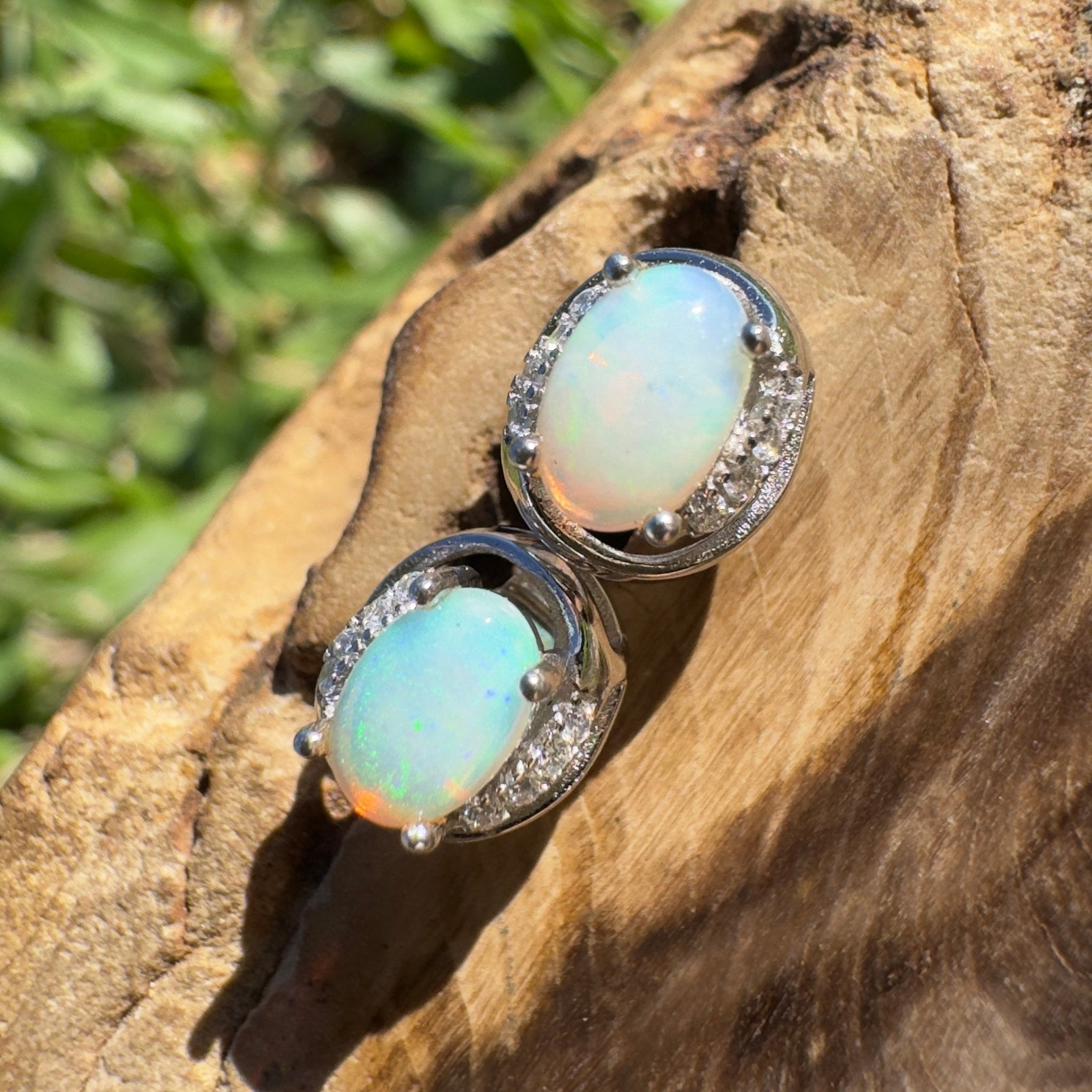 0.8ct Coober Pedy Opal Earrings ~ 'Etty Bay Gleam' | 925 Sterling Silver | Solid Australian Opal