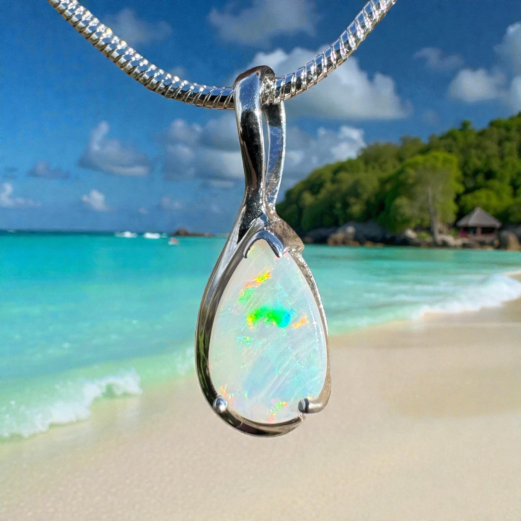 0.8ct Coober Pedy Opal Pendant Necklace ~ 'Cape Tribulation Treasure' | 925 Sterling Silver | Solid Australian Opal