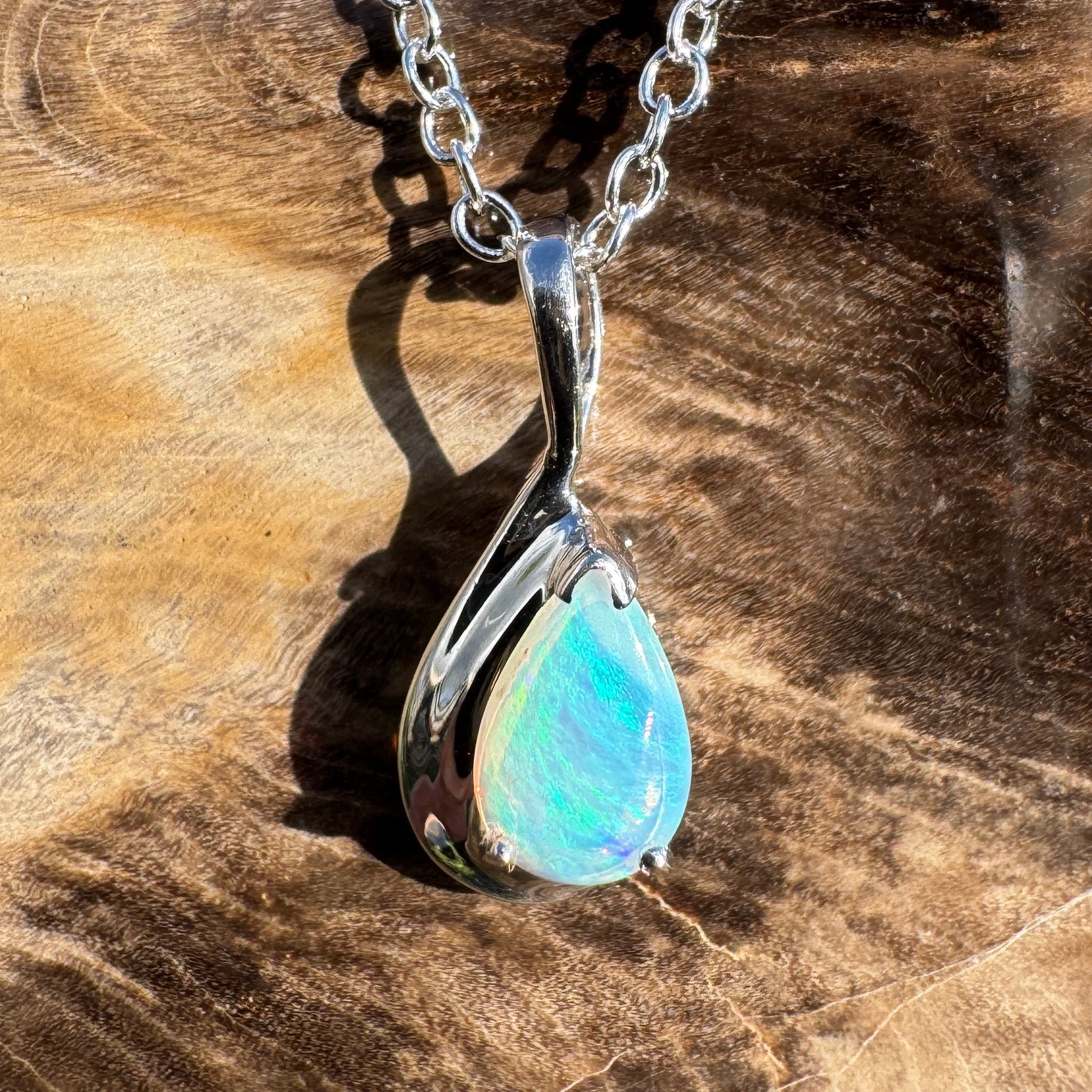 0.8ct Coober Pedy Opal Pendant Necklace ~ 'Fremantle Flash' | 925 Sterling Silver | Solid Australian Opal