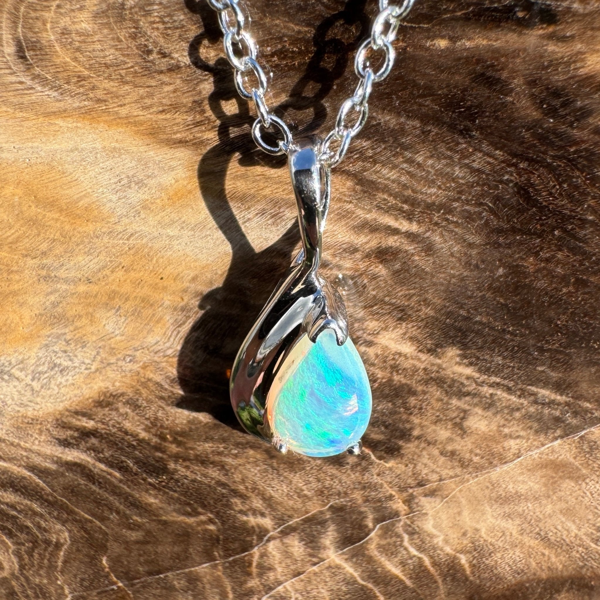 0.8ct Coober Pedy Opal Pendant Necklace ~ 'Fremantle Flash' | 925 Sterling Silver | Solid Australian Opal